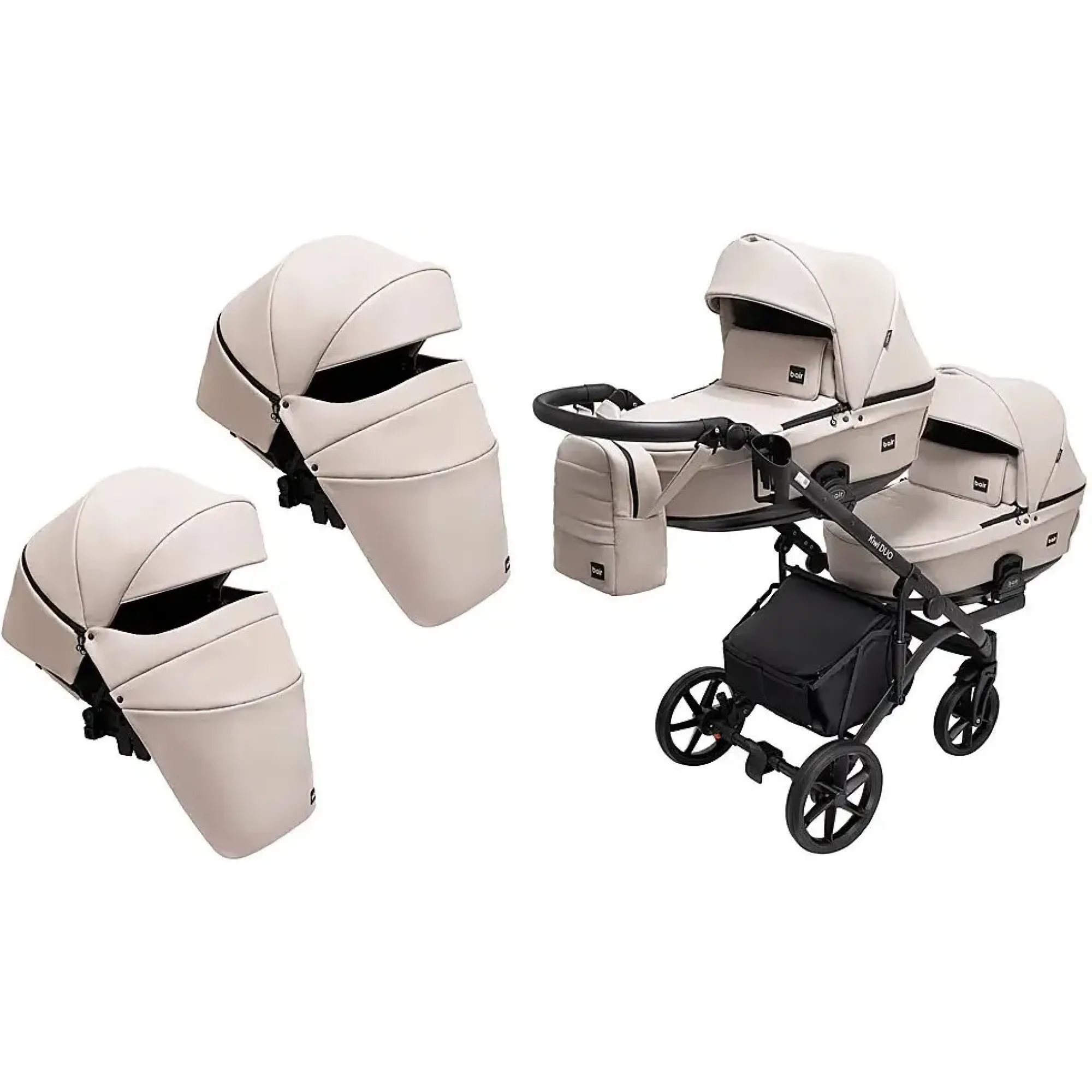 Коляска 2 в 1 для двійні Bair Kiwi DUO ECO BKD-33-1 капучино