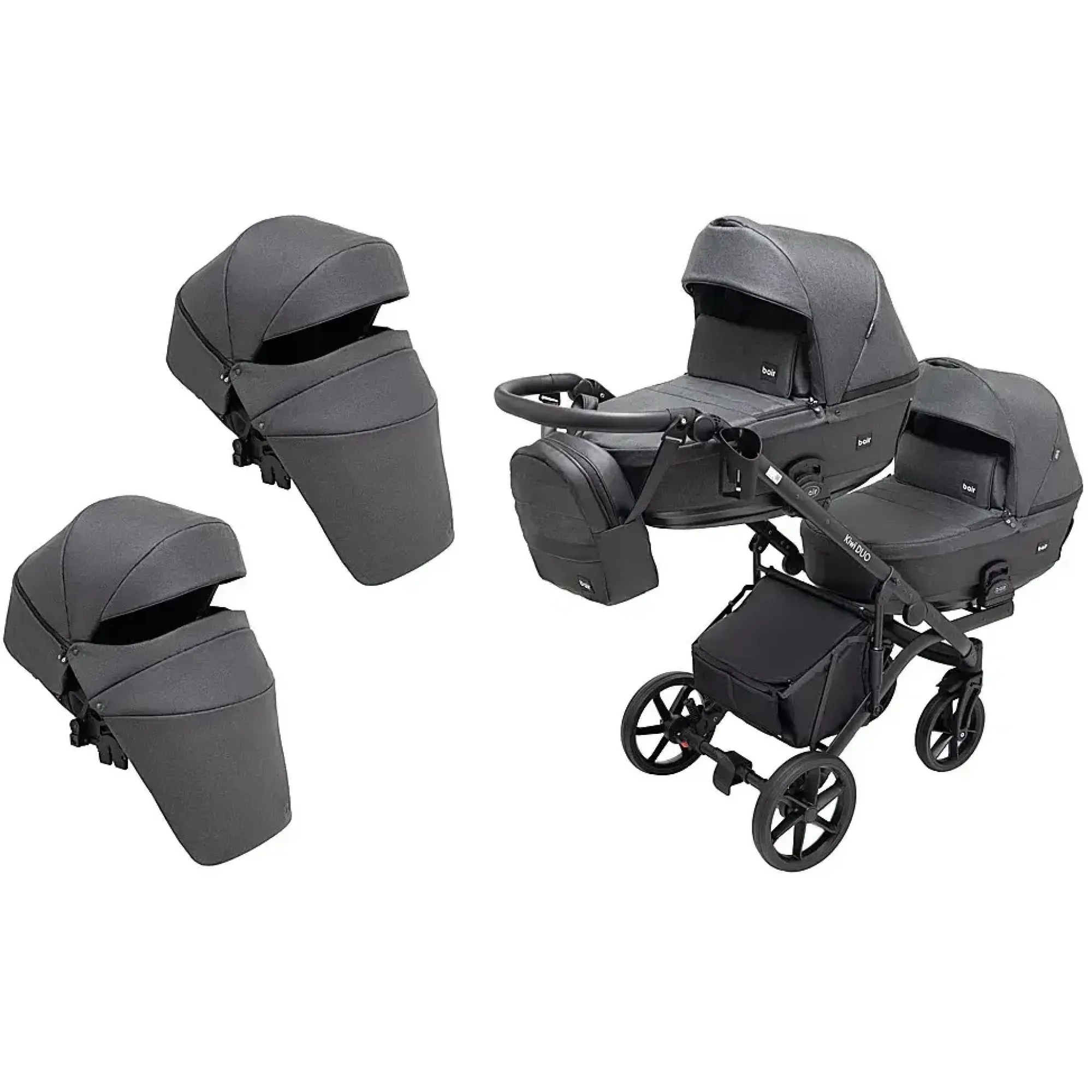 Коляска 2 в 1 для двійні Bair Kiwi DUO Soft BKD-219-1 графіт