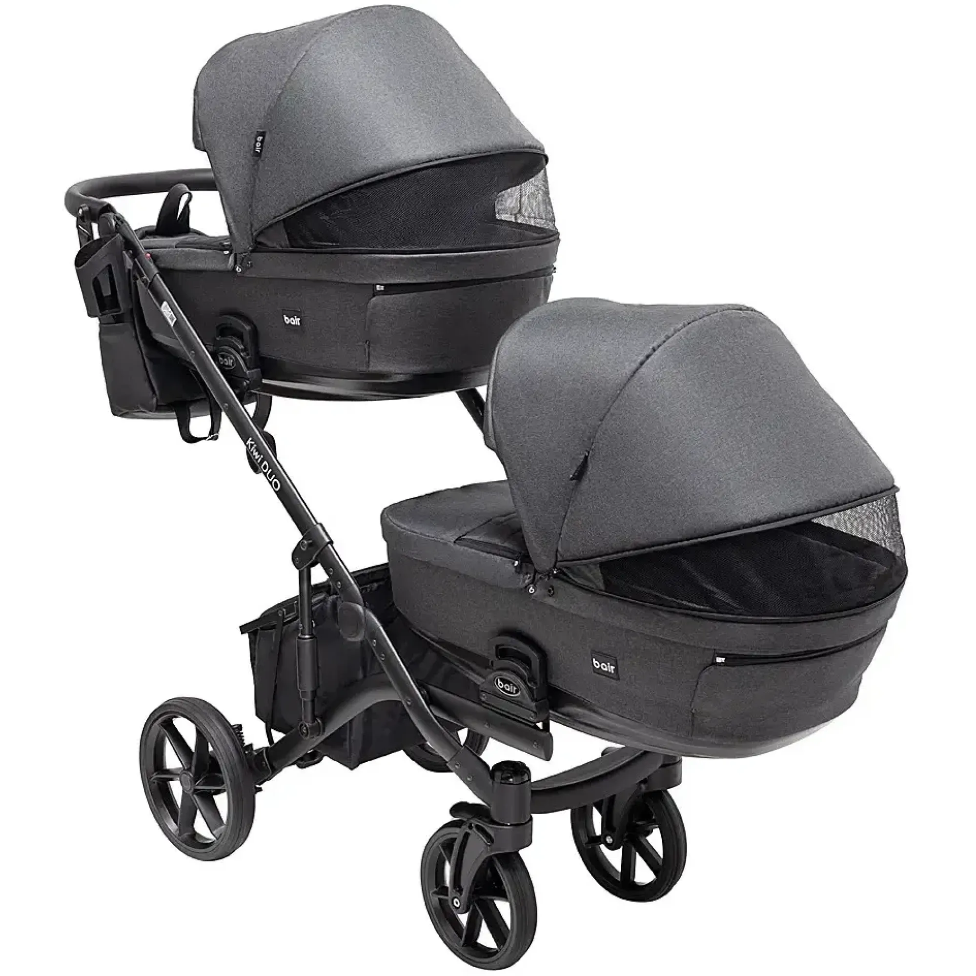 Коляска 2 в 1 для двійні Bair Kiwi DUO Soft BKD-219-1 графіт