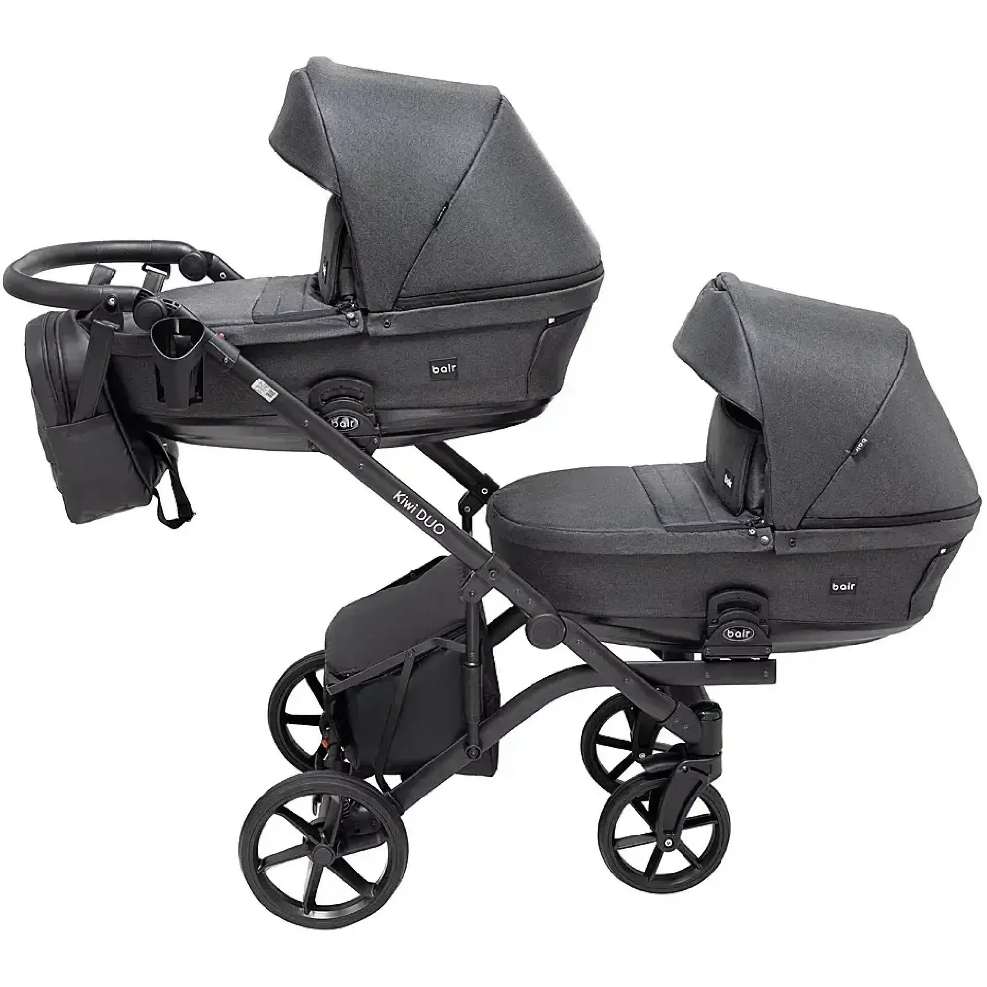 Коляска 2 в 1 для двійні Bair Kiwi DUO Soft BKD-219-1 графіт