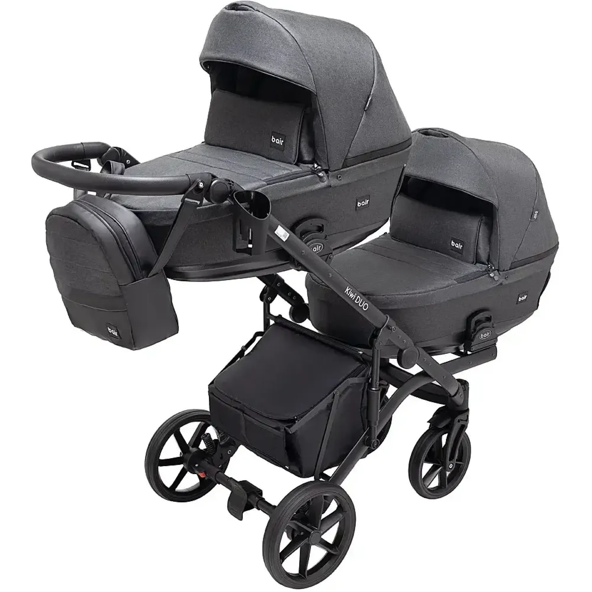 Коляска 2 в 1 для двійні Bair Kiwi DUO Soft BKD-219-1 графіт
