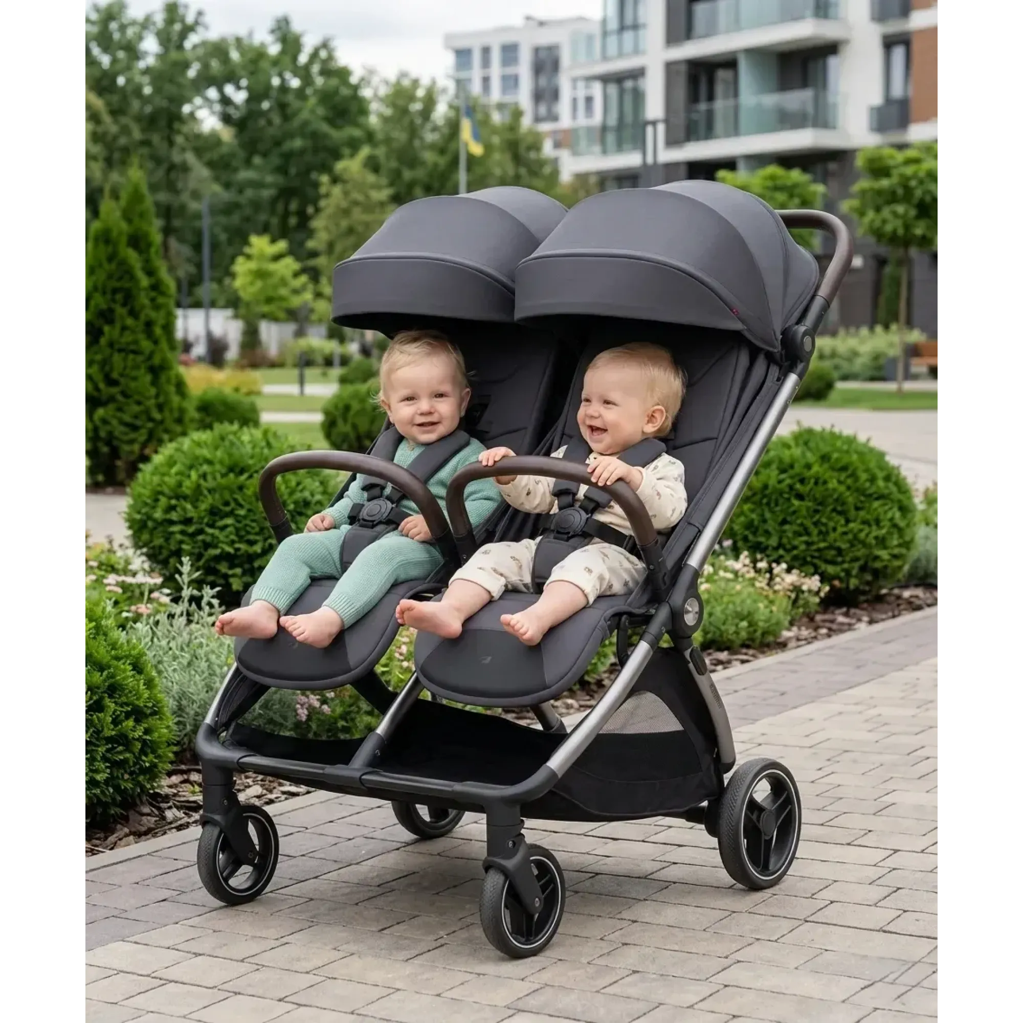 Прогулянкова коляска для двійні Carrello Link CRL-6533 Cliff Grey