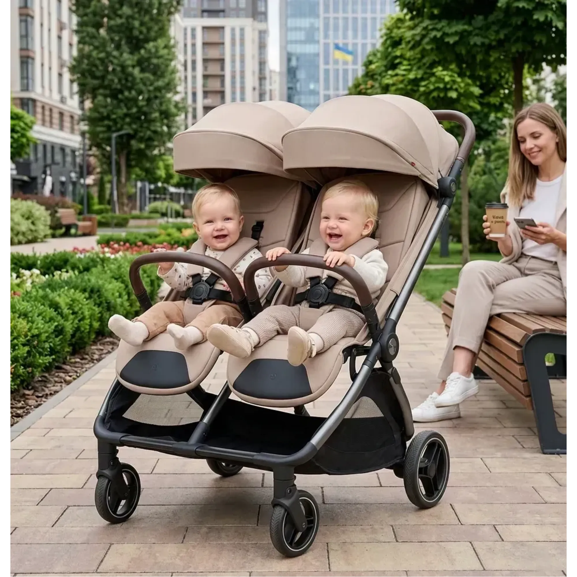 Прогулянкова коляска для двійні Carrello Link CRL-6533 Island Beige