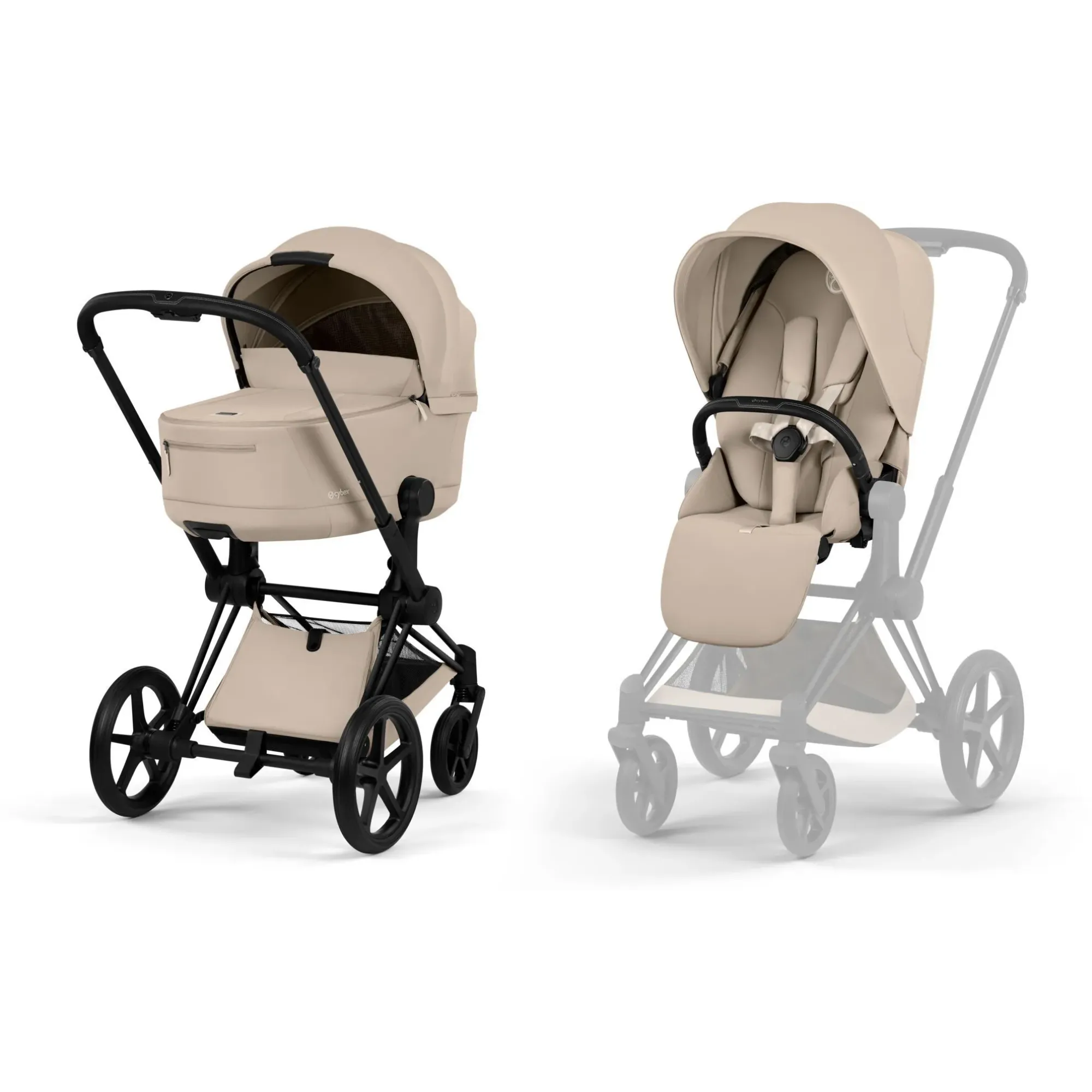 Коляска 2в1 Cybex Priam 5.0 Comfort Cozy Beige на шасі Matt Black