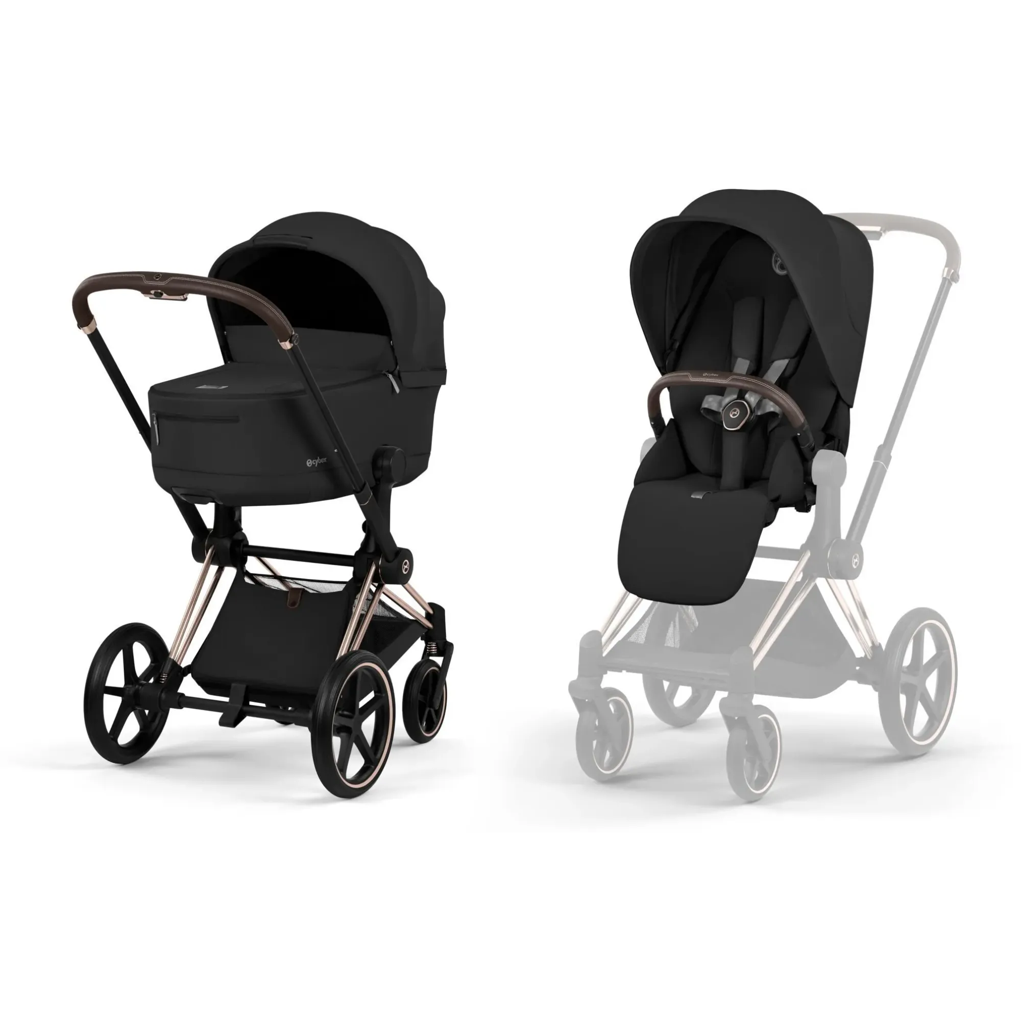 Коляска 2в1 Cybex Priam 5.0 Comfort Sepia Black на шасі Rosegold