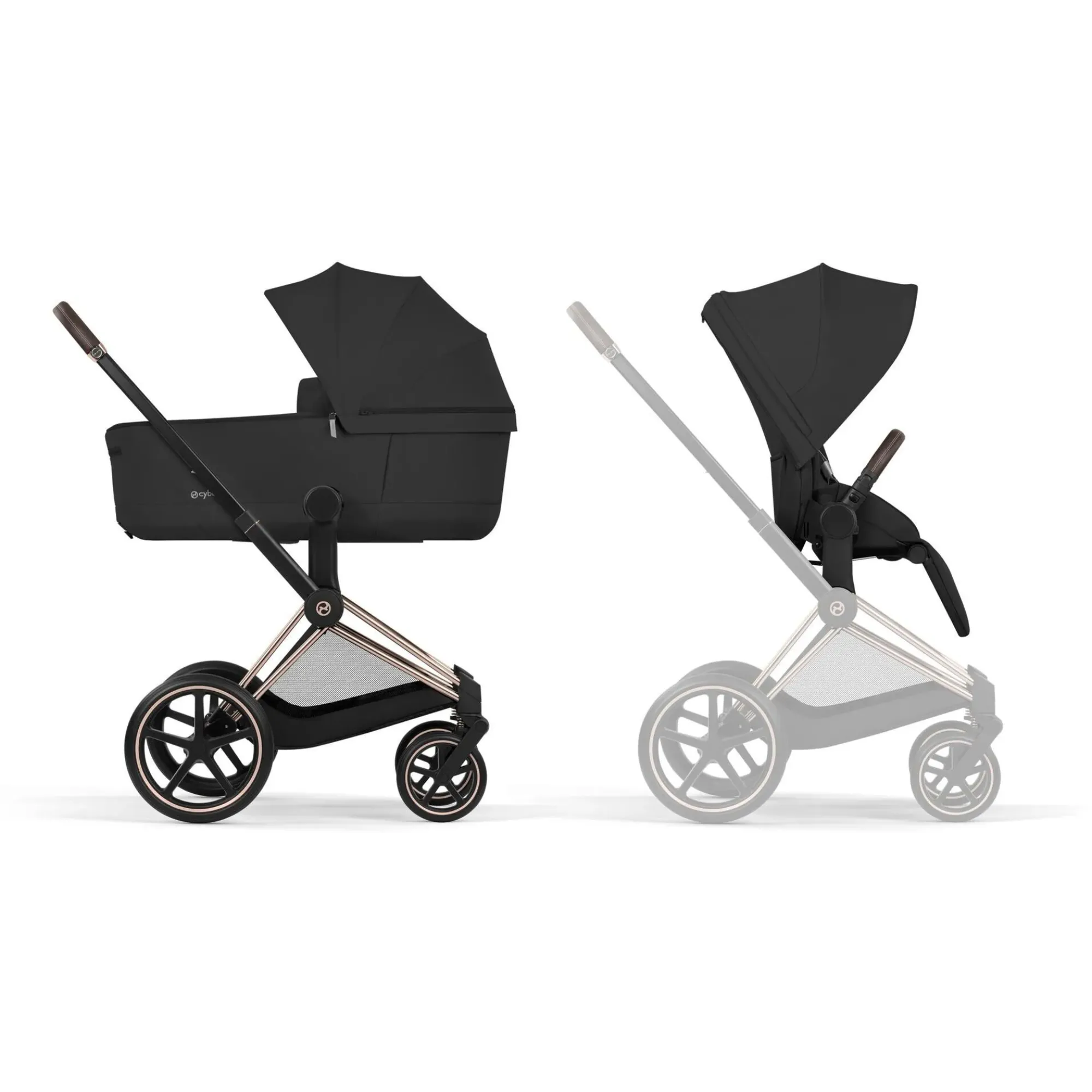 Коляска 2в1 Cybex Priam 5.0 Comfort Sepia Black на шасі Rosegold