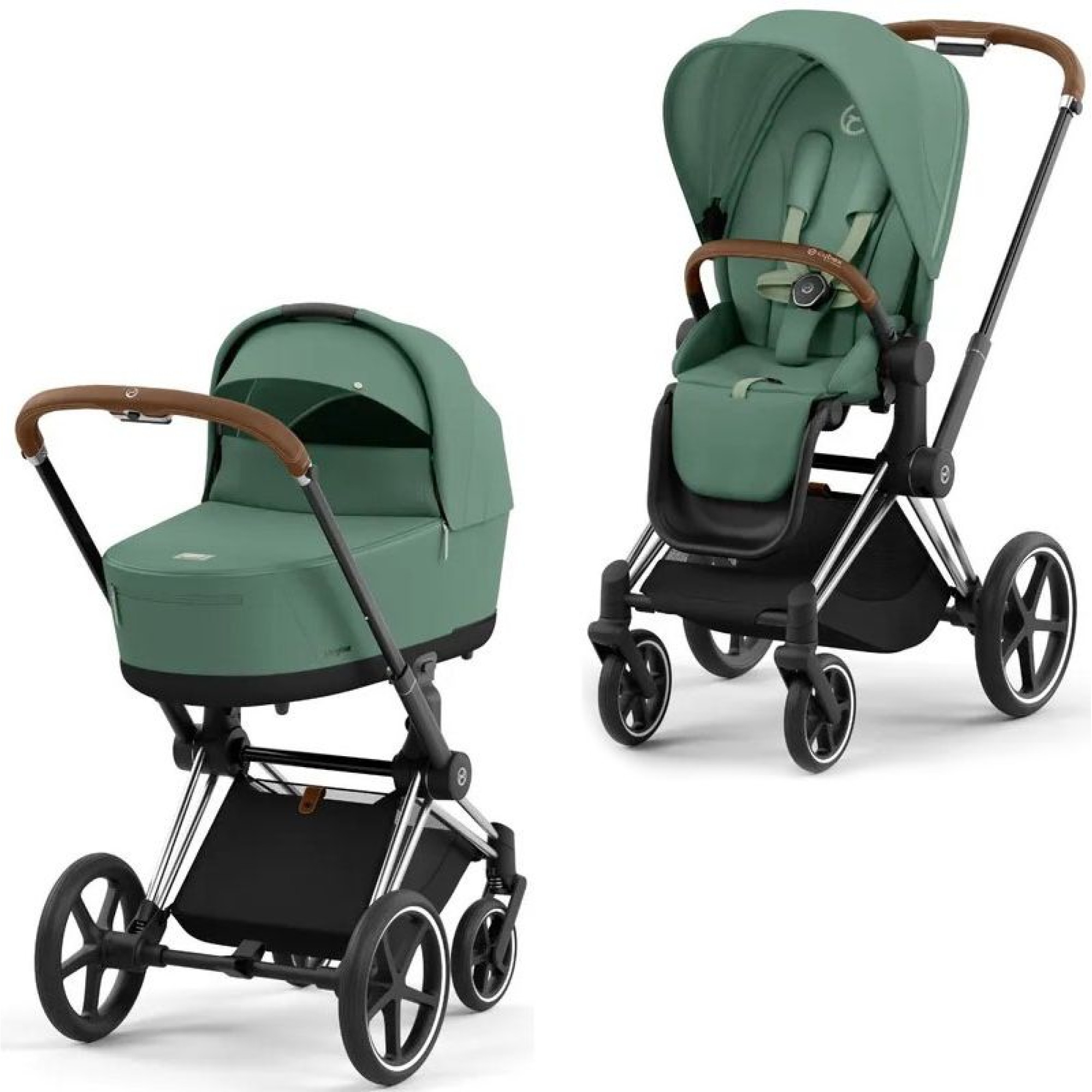 Коляска 2в1 Cybex Priam 4.0 Leaf Green на шасі Chrome Brown