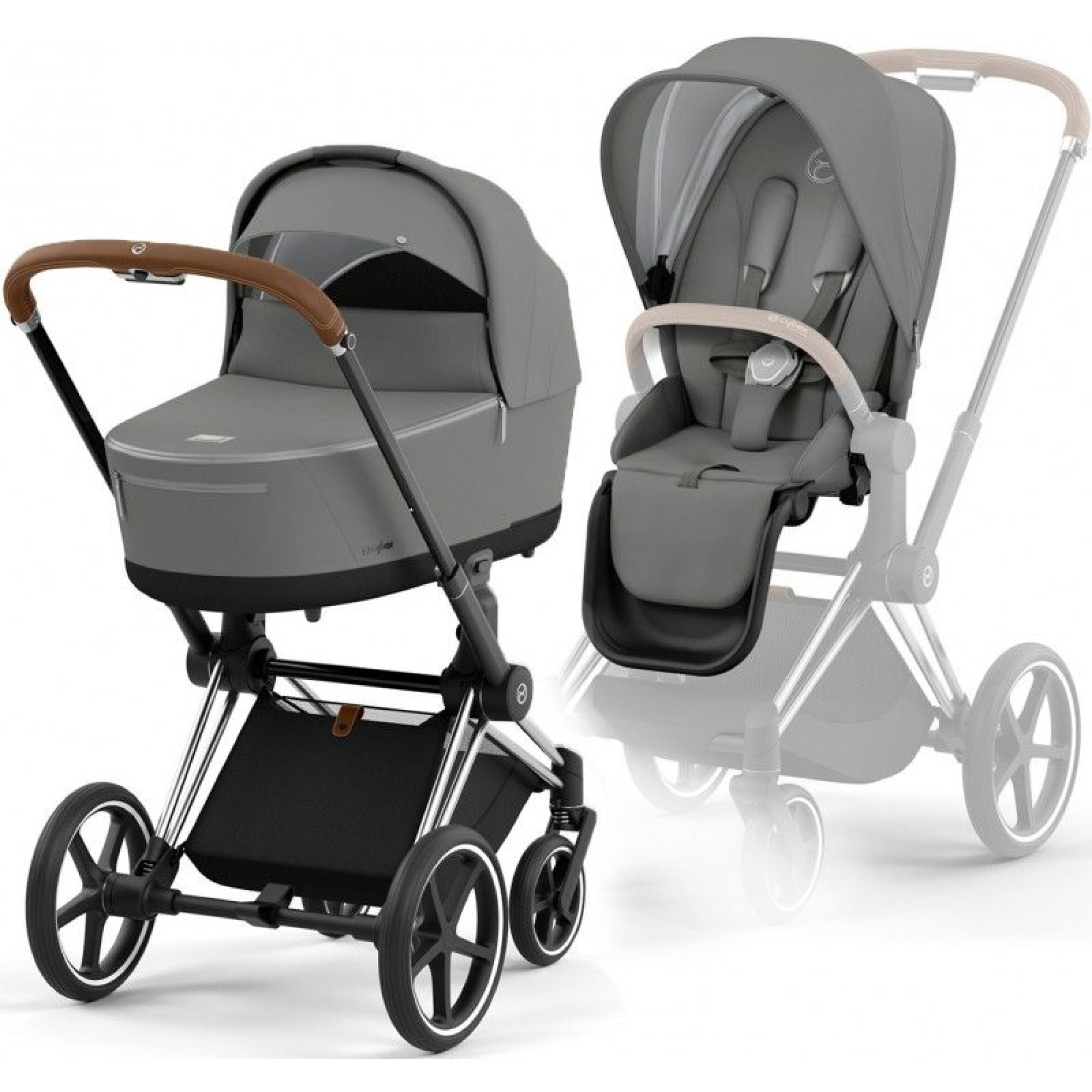 Коляска 2в1 Cybex Priam 4.0 Mirage Grey на шасі Chrome Brown
