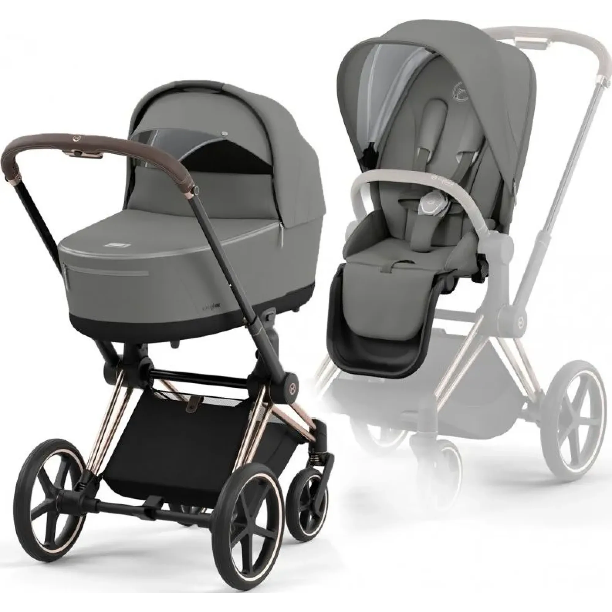 Коляска 2в1 Cybex Priam 4.0 Mirage Grey на шасі Rosegold