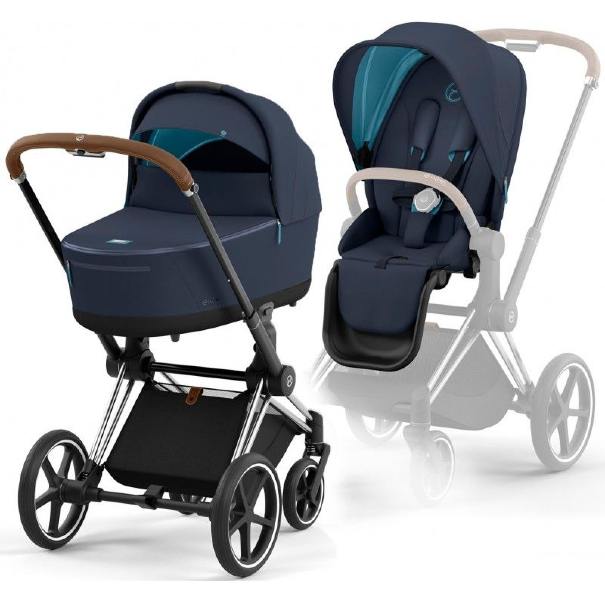 Коляска 2в1 Cybex Priam 4.0 Nautical Blue на шасі Chrome Brown