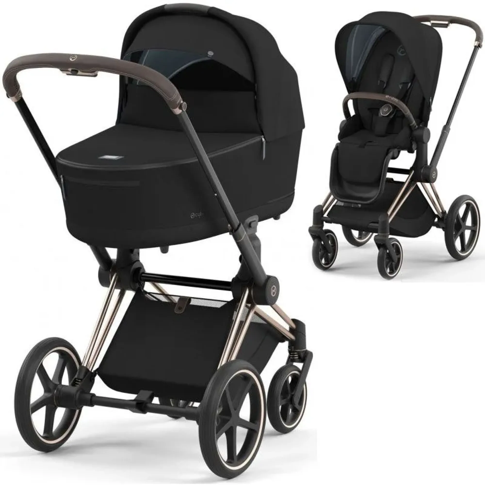 Коляска 2в1 Cybex Priam 4.0 Sepia Black на шасі Rosegold