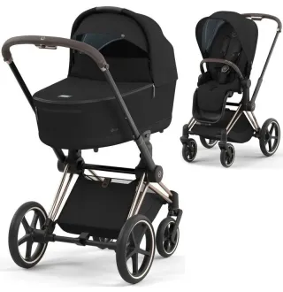 Коляска 2в1 Cybex Priam 4.0 Sepia Black на шасі Rosegold