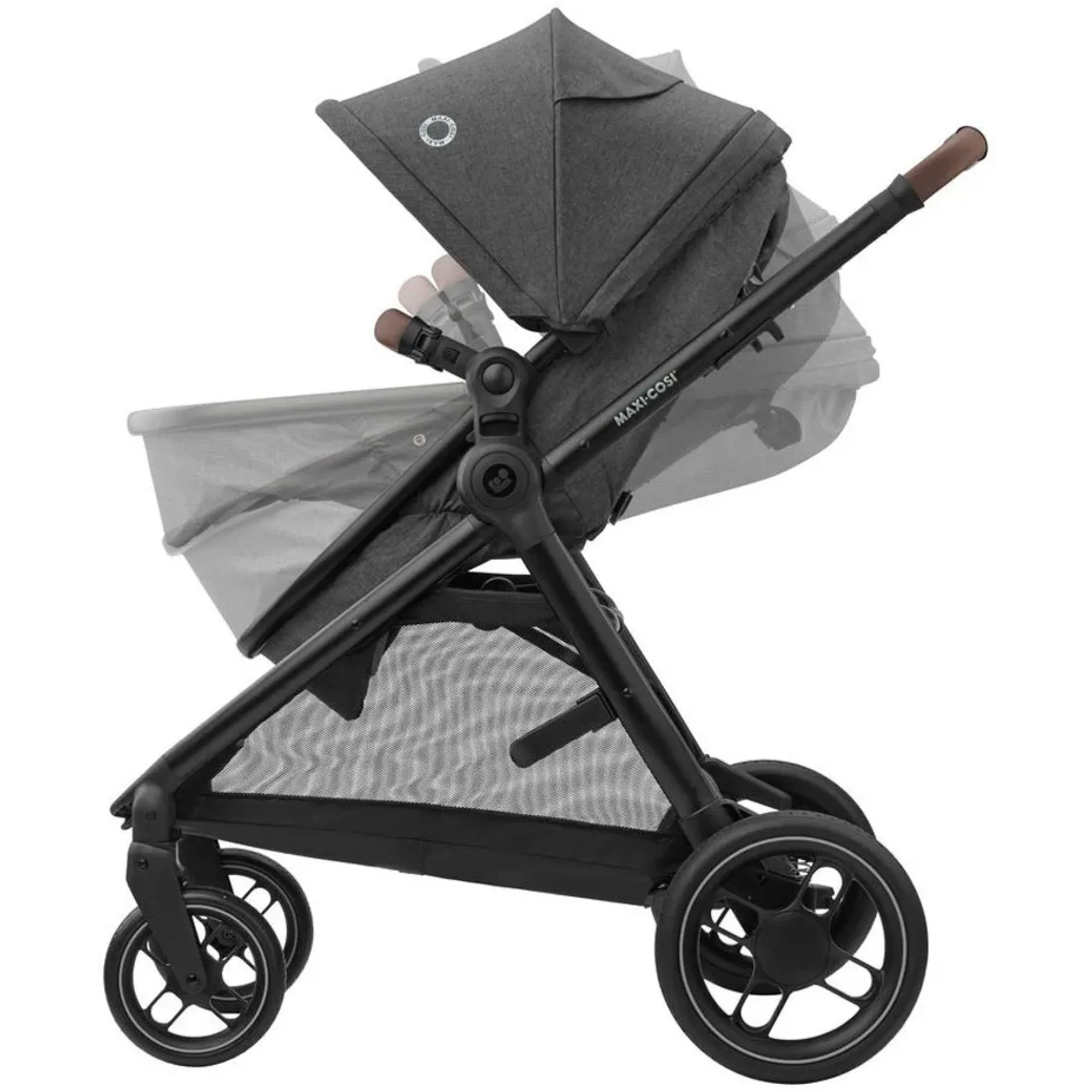 Коляска 3в1 Maxi-Cosi Zelia S Trio Dark Grey (Black Frame/Brown Leather + CabrioFix S i-Size + сумка)