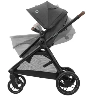 Коляска 3в1 Maxi-Cosi Zelia S Trio Dark Grey (Black Frame/Brown Leather + CabrioFix S i-Size + сумка)