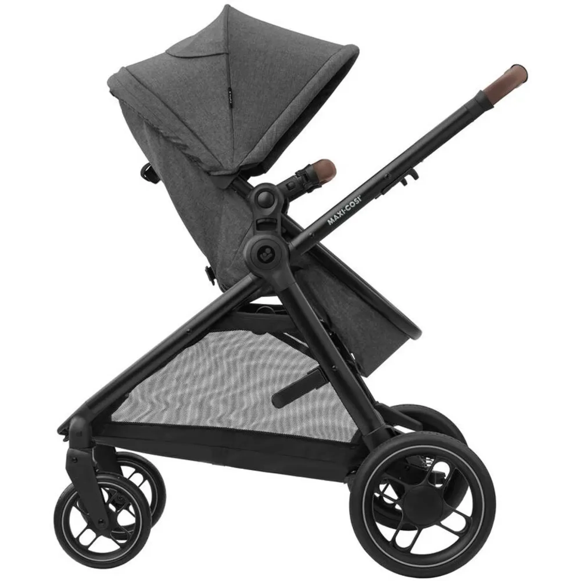 Коляска 3в1 Maxi-Cosi Zelia S Trio Dark Grey (Black Frame/Brown Leather + CabrioFix S i-Size + сумка)
