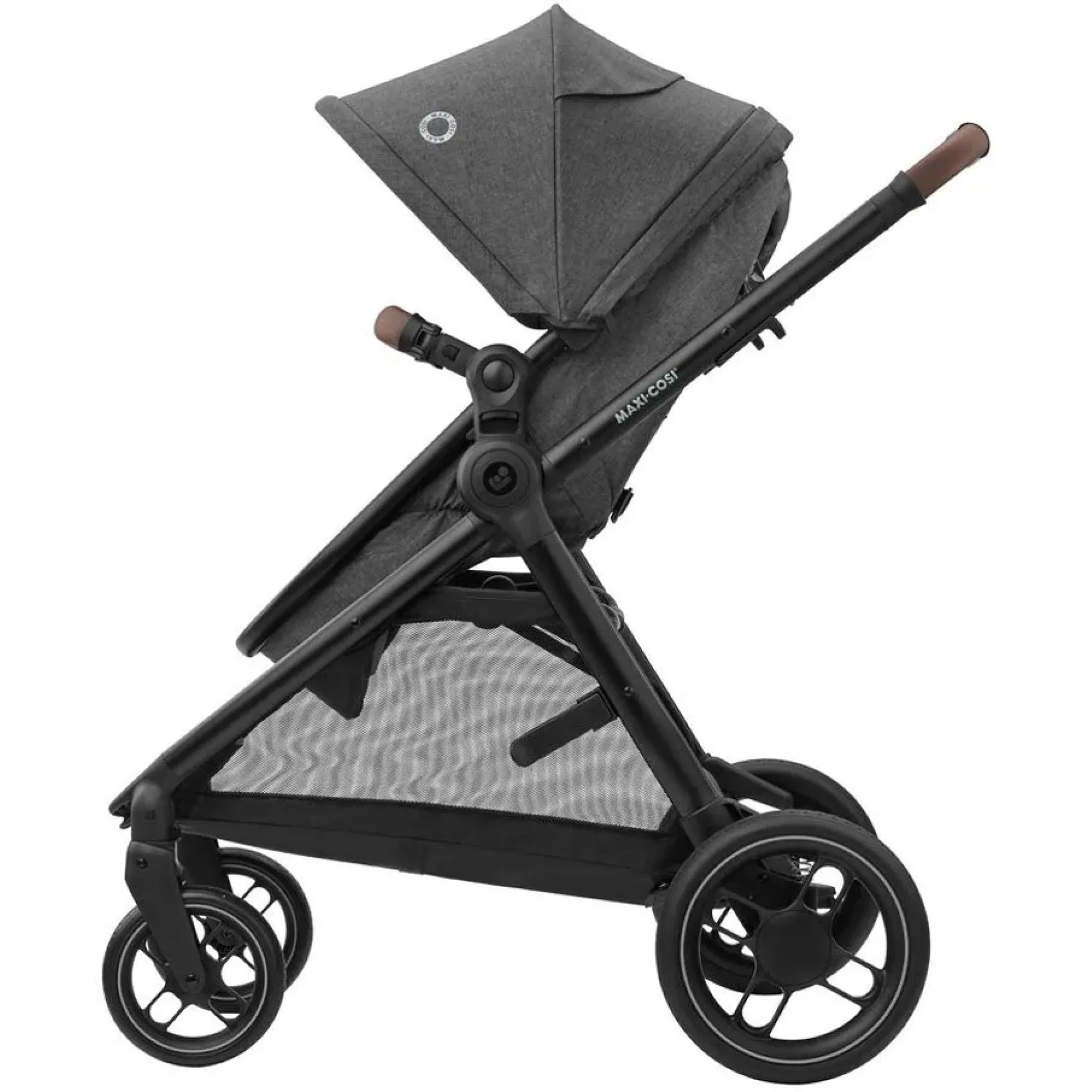 Коляска 3в1 Maxi-Cosi Zelia S Trio Dark Grey (Black Frame/Brown Leather + CabrioFix S i-Size + сумка)