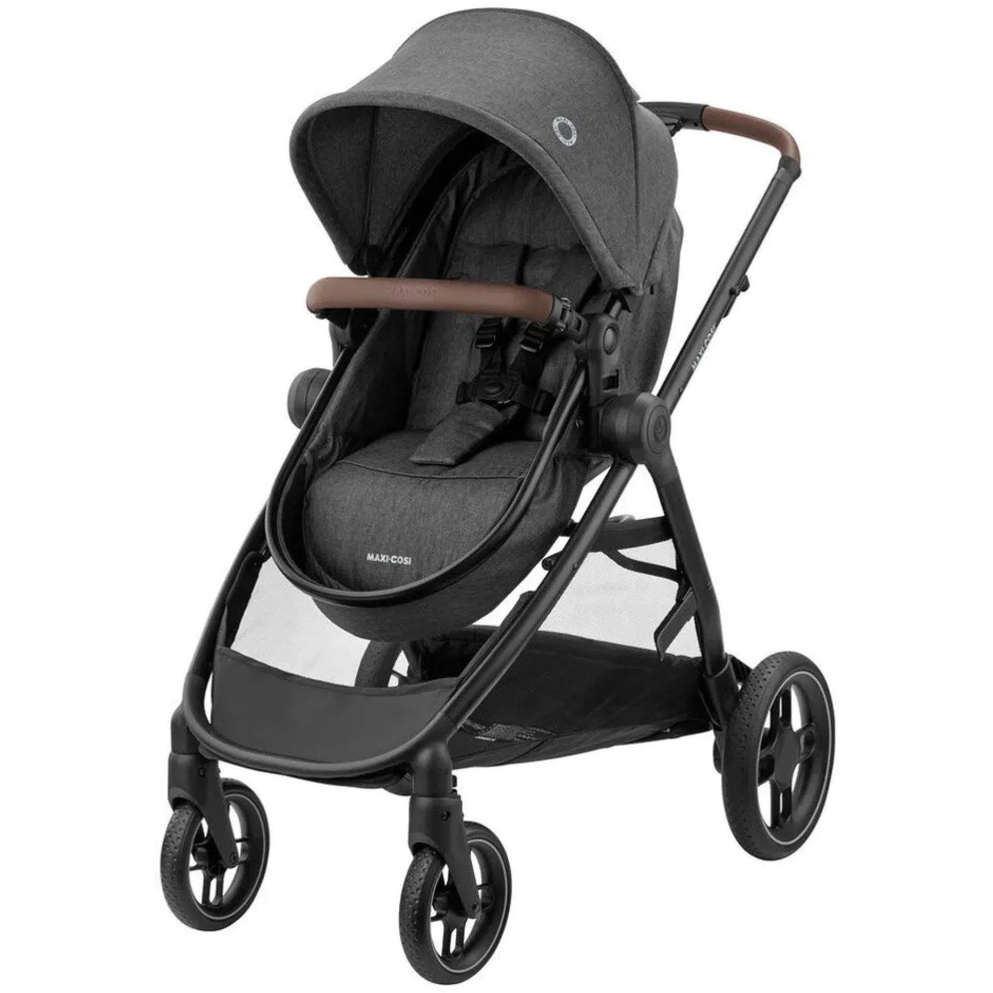 Коляска 3в1 Maxi-Cosi Zelia S Trio Dark Grey (Black Frame/Brown Leather + CabrioFix S i-Size + сумка)