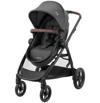 Коляска 3в1 Maxi-Cosi Zelia S Trio Dark Grey (Black Frame/Brown Leather + CabrioFix S i-Size + сумка)