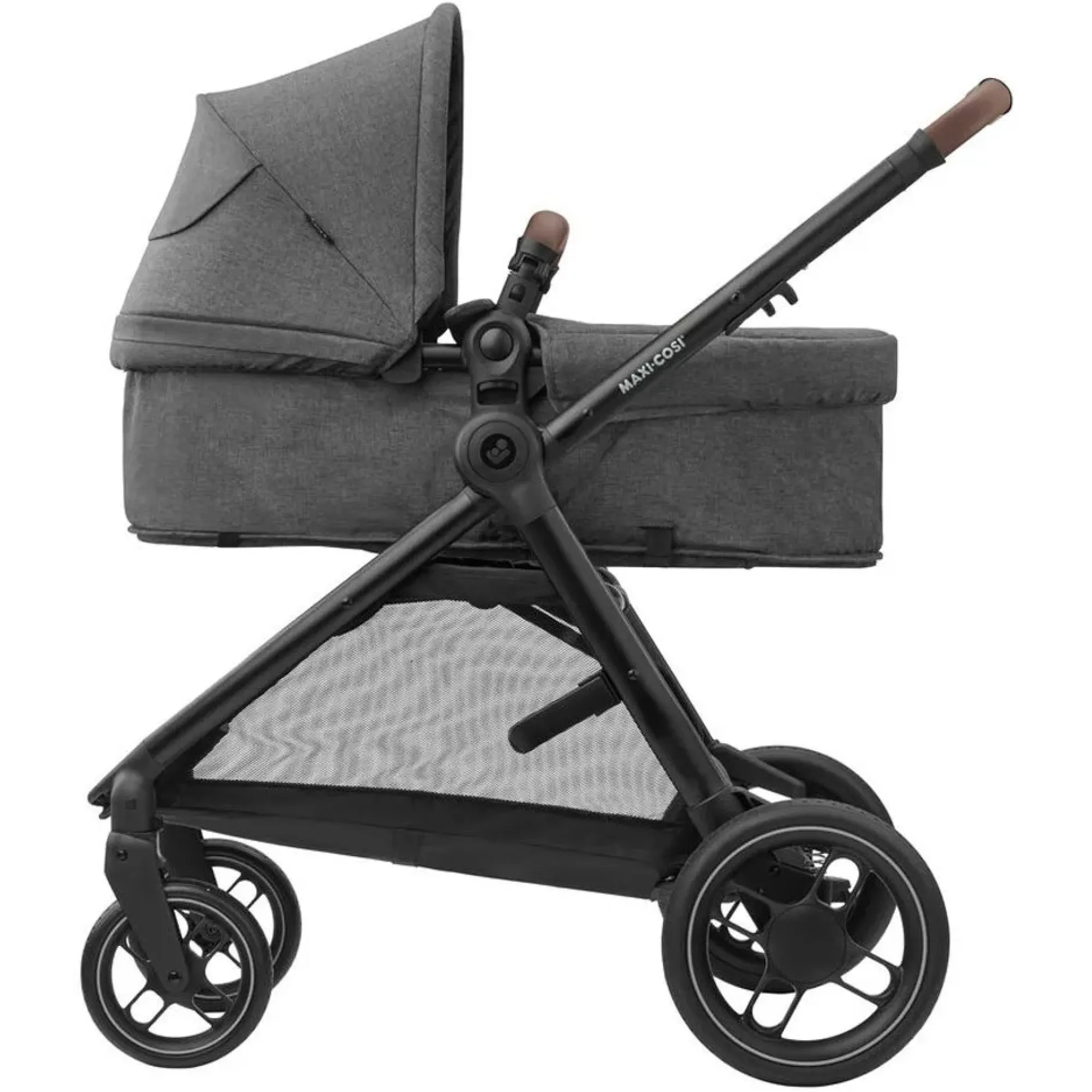 Коляска 3в1 Maxi-Cosi Zelia S Trio Dark Grey (Black Frame/Brown Leather + CabrioFix S i-Size + сумка)