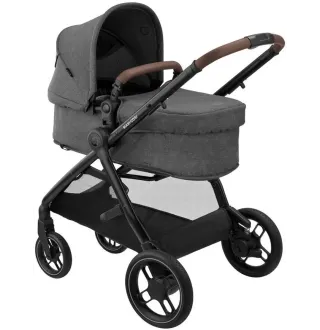Коляска 3в1 Maxi-Cosi Zelia S Trio Dark Grey (Black Frame/Brown Leather + CabrioFix S i-Size + сумка)