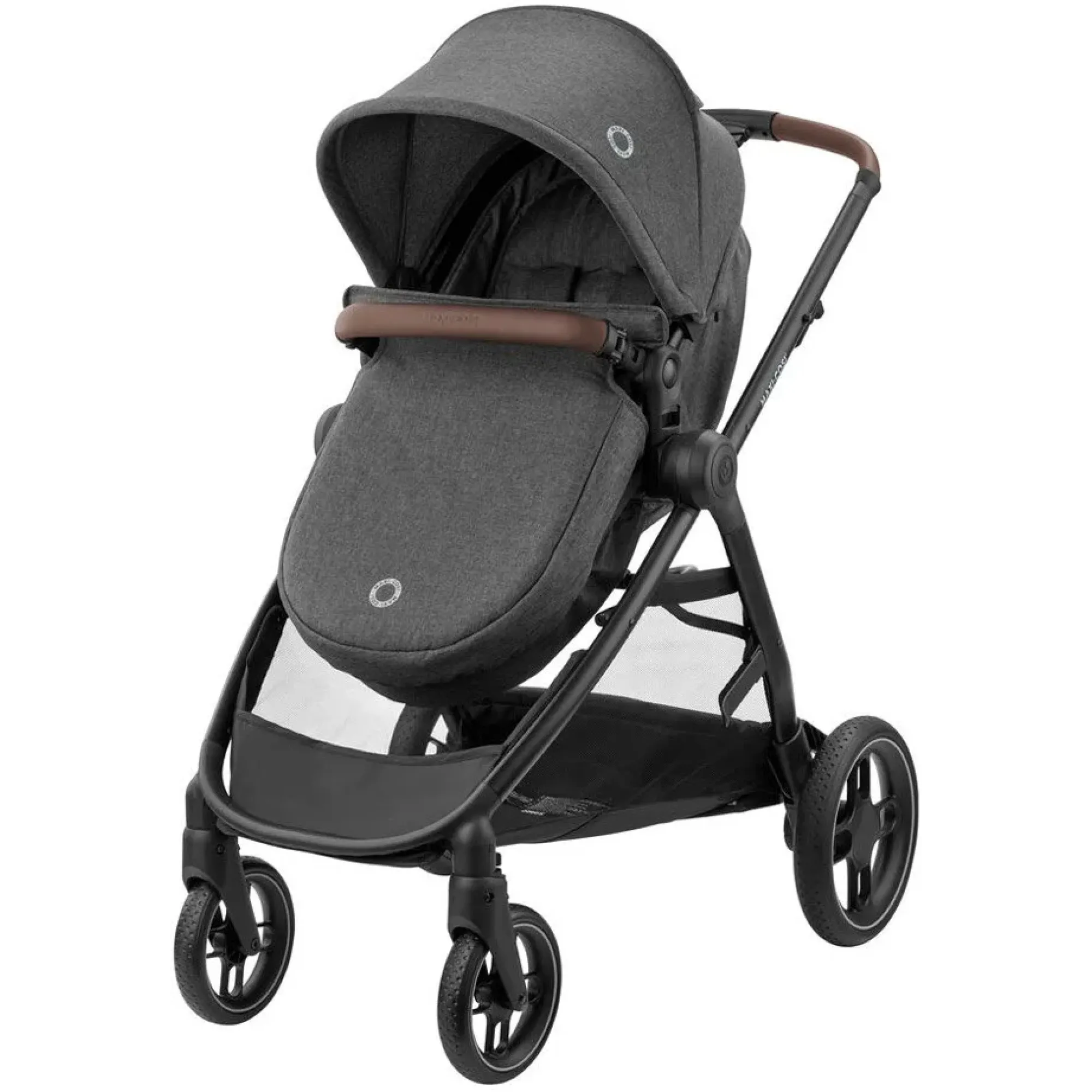 Коляска 3в1 Maxi-Cosi Zelia S Trio Dark Grey (Black Frame/Brown Leather + CabrioFix S i-Size + сумка)