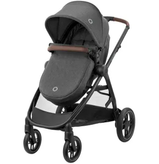 Коляска 3в1 Maxi-Cosi Zelia S Trio Dark Grey (Black Frame/Brown Leather + CabrioFix S i-Size + сумка)