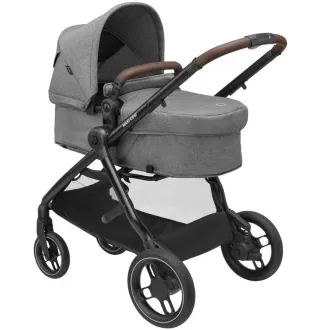 Коляска 3в1 Maxi-Cosi Zelia S Trio Grey (Black Frame/Brown Leather + CabrioFix S i-Size + сумка)