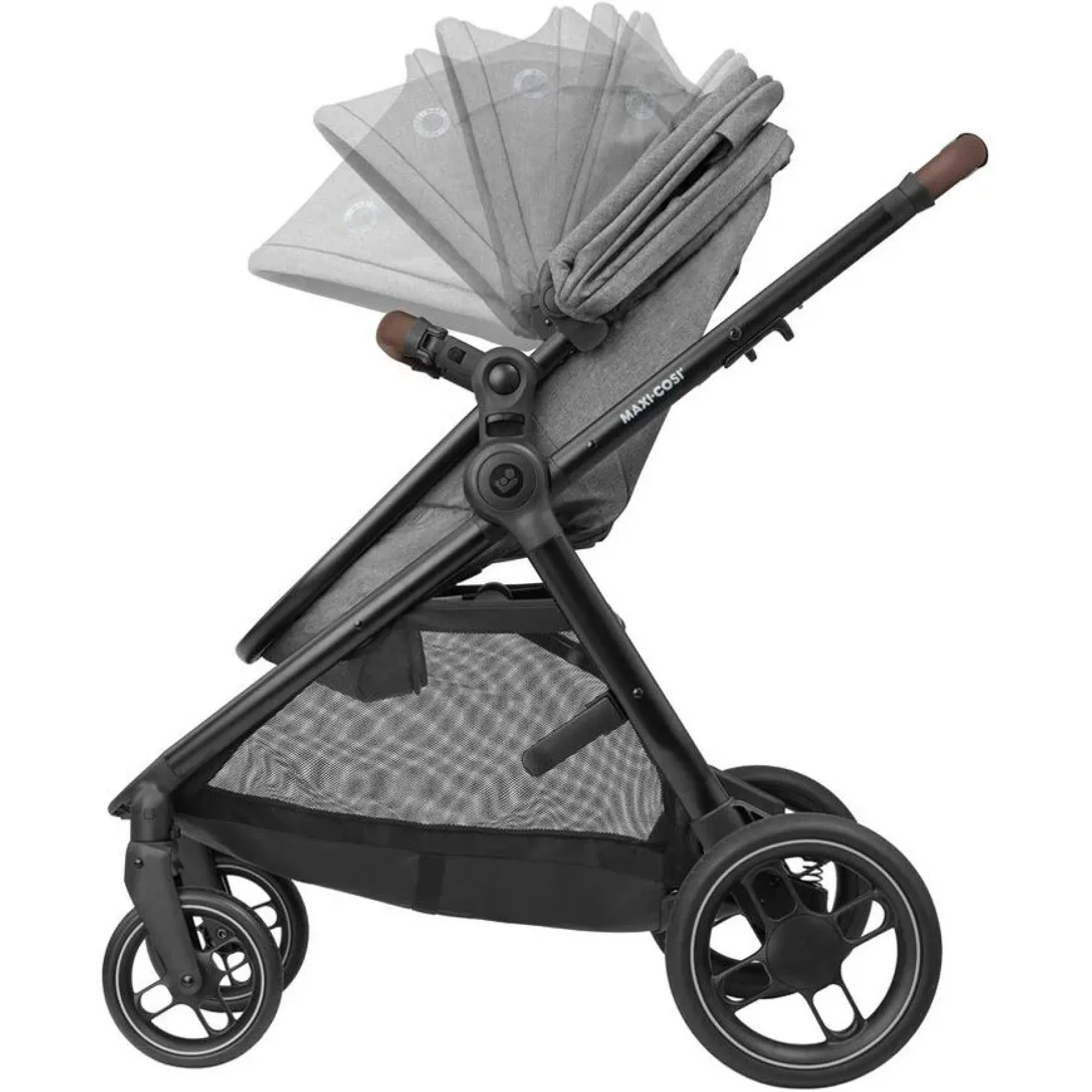 Коляска 3в1 Maxi-Cosi Zelia S Trio Grey (Black Frame/Brown Leather + CabrioFix S i-Size + сумка)