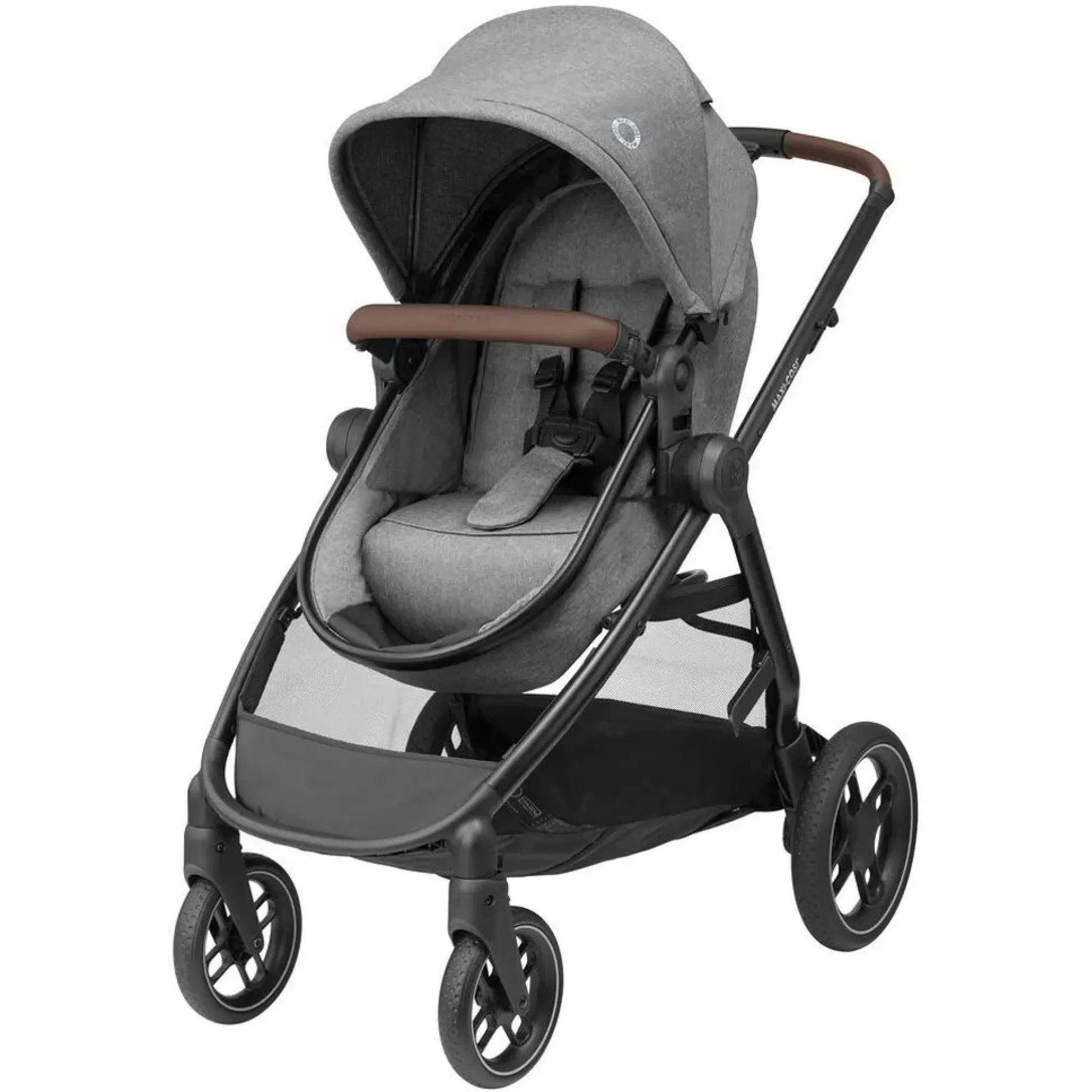 Коляска 3в1 Maxi-Cosi Zelia S Trio Grey (Black Frame/Brown Leather + CabrioFix S i-Size + сумка)