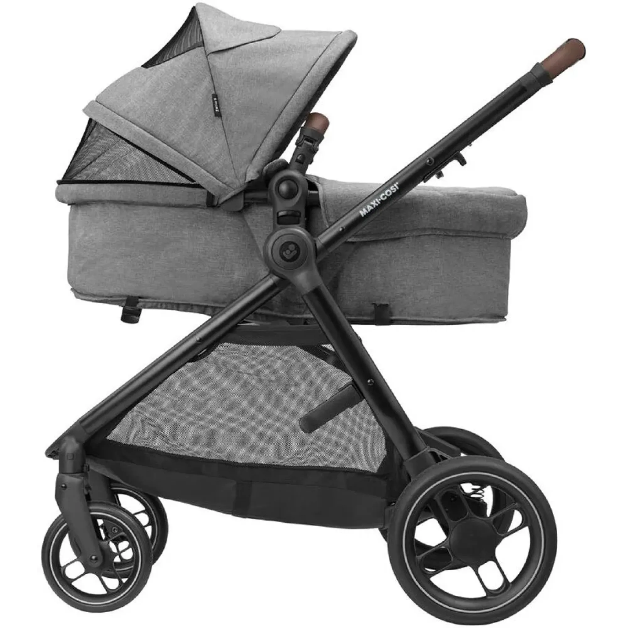 Коляска 3в1 Maxi-Cosi Zelia S Trio Grey (Black Frame/Brown Leather + CabrioFix S i-Size + сумка)