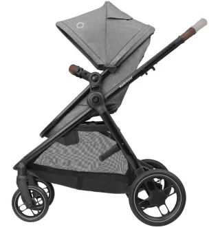 Коляска 3в1 Maxi-Cosi Zelia S Trio Grey (Black Frame/Brown Leather + CabrioFix S i-Size + сумка)