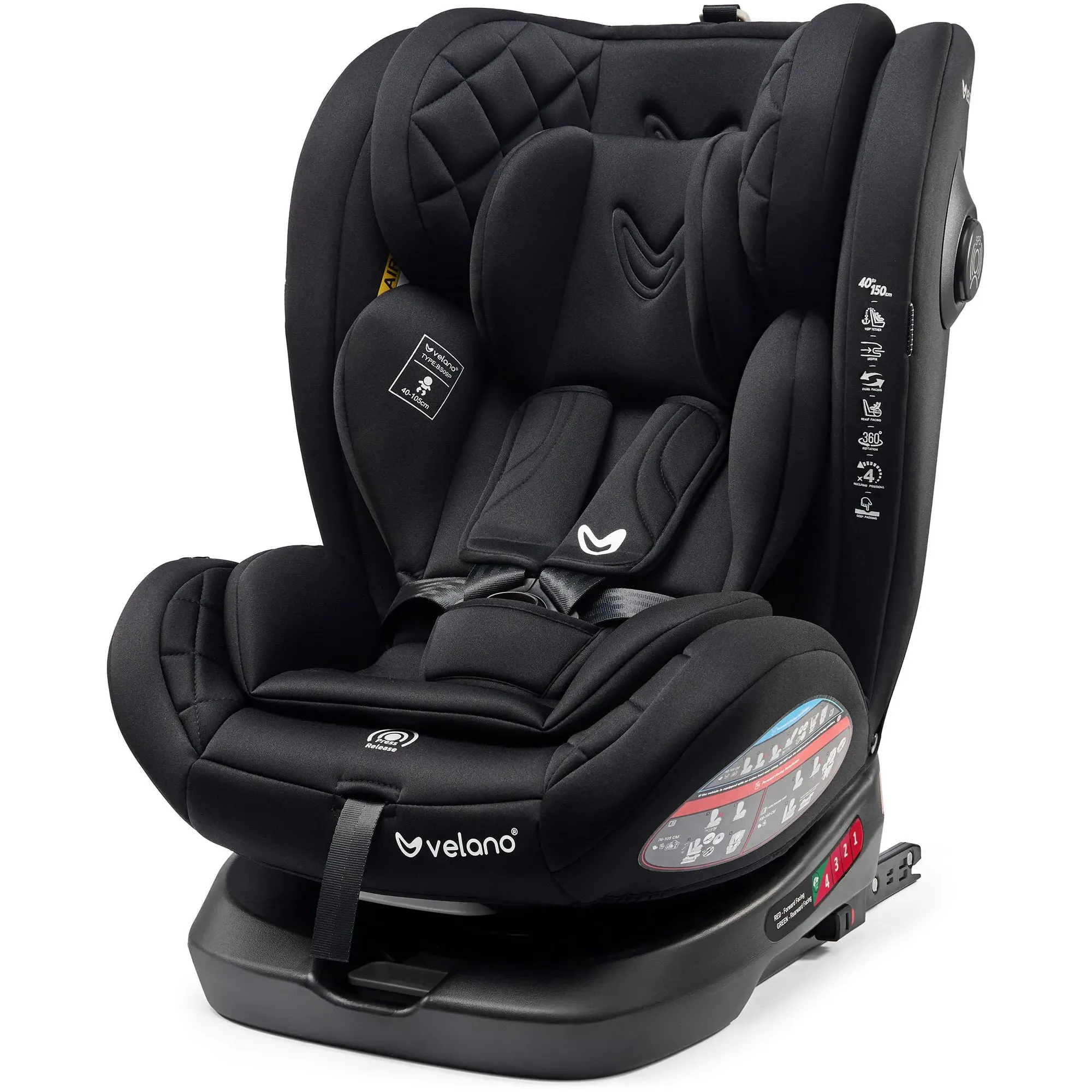 Автокрісло Velano Aura 360° i-Size 40–150 см ISOFIX Black