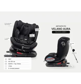 Автокрісло Velano Aura 360° i-Size 40–150 см ISOFIX Grey