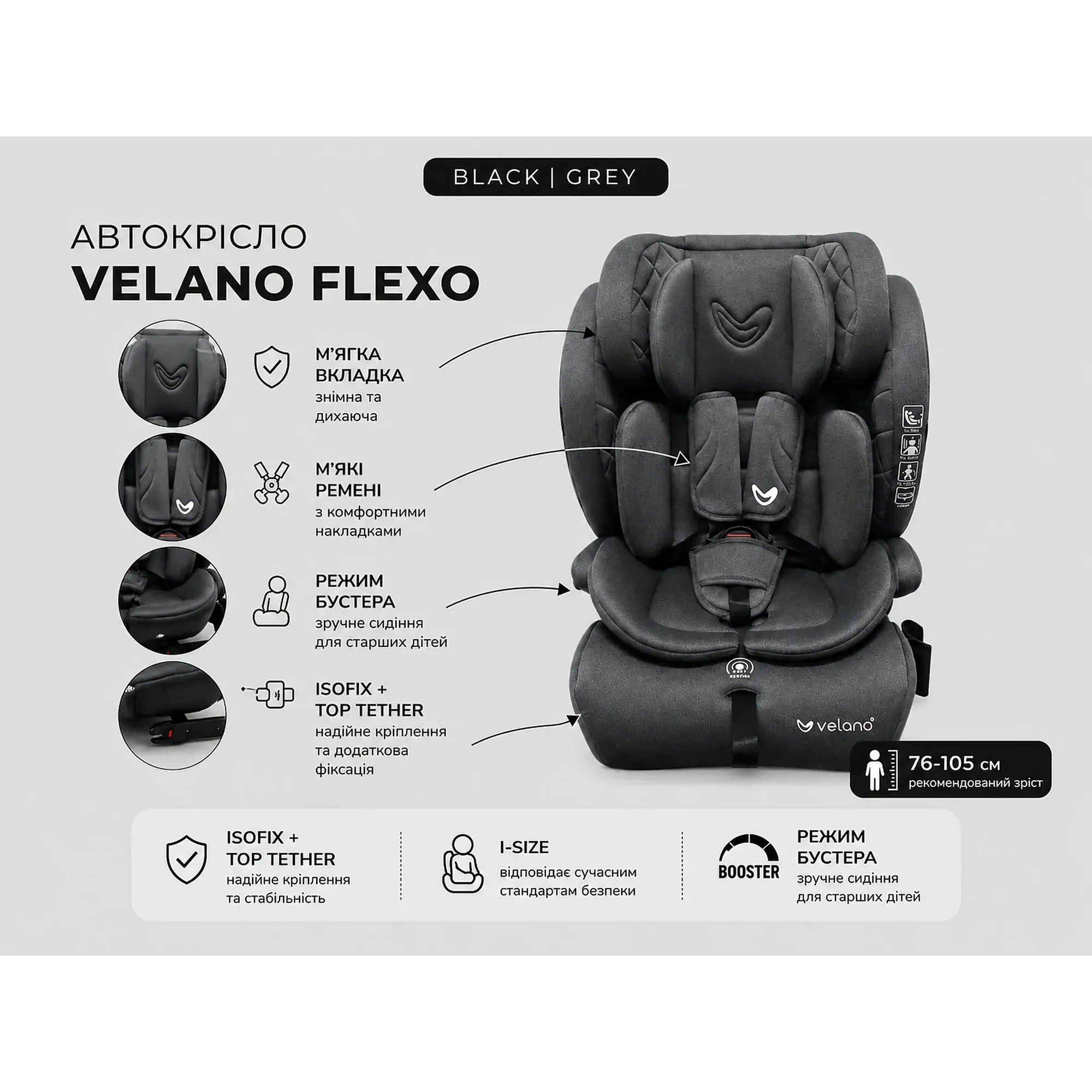 Автокрісло Velano Flexo i-Size Black