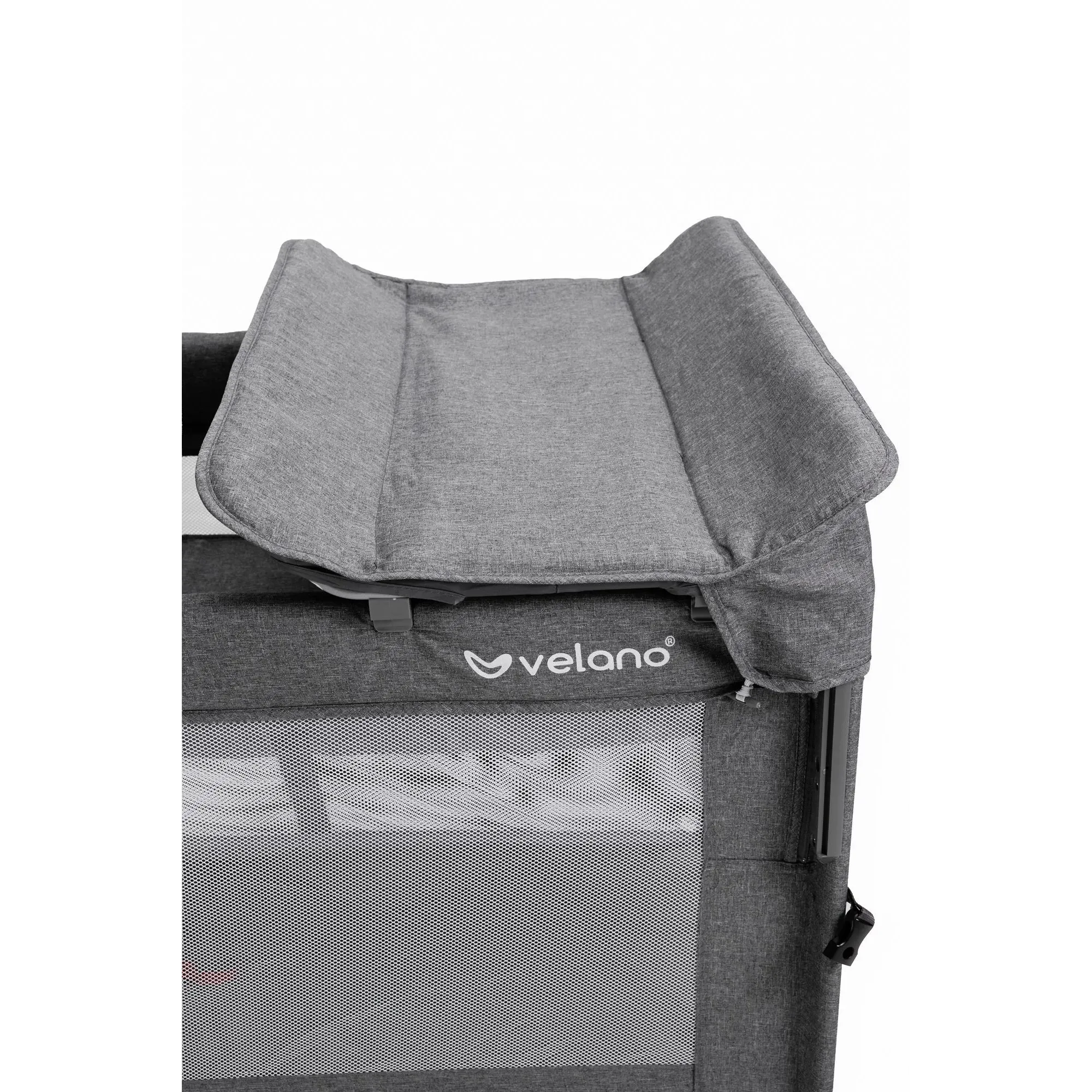 Ліжко-манеж дитяче з другим ярусом та пеленатором Velano Tino Dark Grey