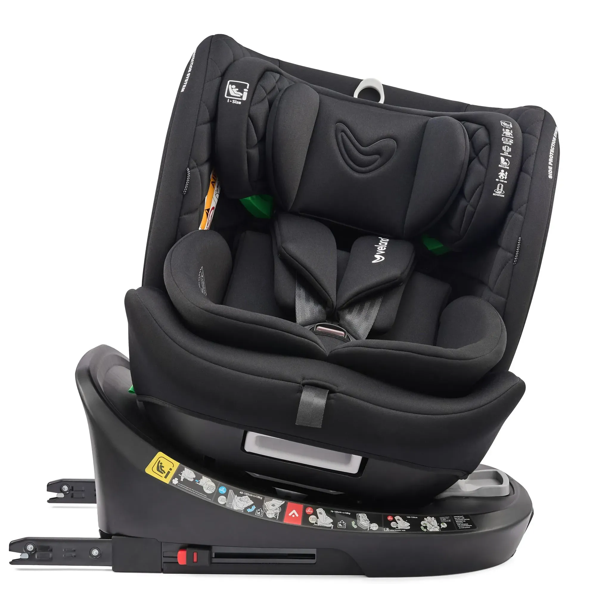 Автокрісло Velano Vento 360° i-Size 40–150 см ISOFIX + опорна нога Black