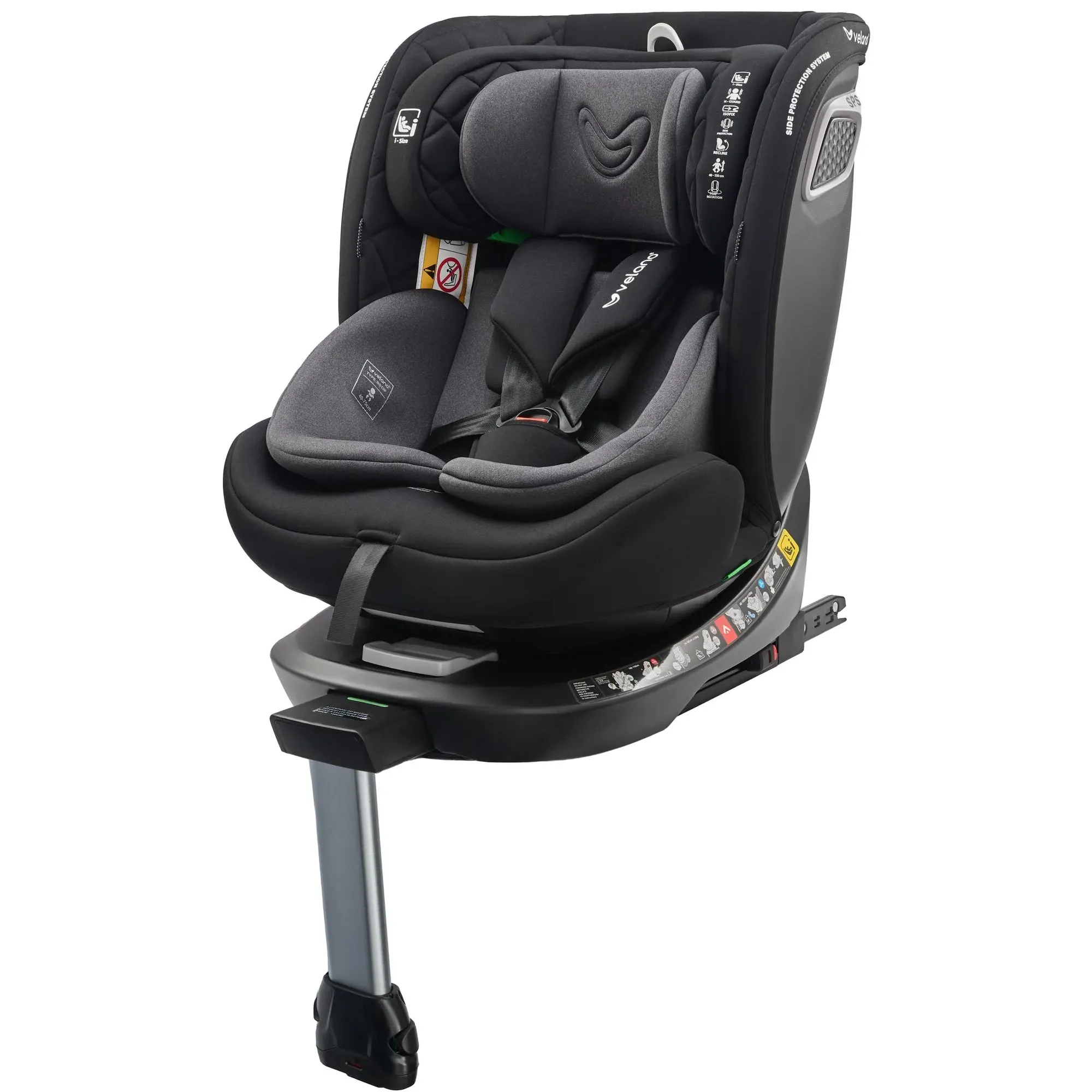 Автокрісло Velano Vento 360° i-Size 40–150 см ISOFIX + опорна нога Grey