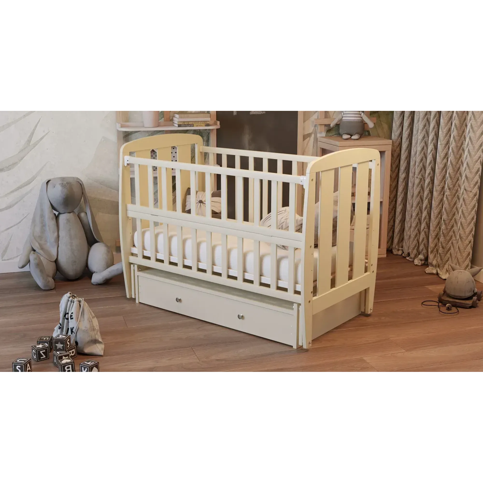 Ліжко Babyroom Кулька SH-03 маятник, ящик, відкидний бік бук слонова кістка