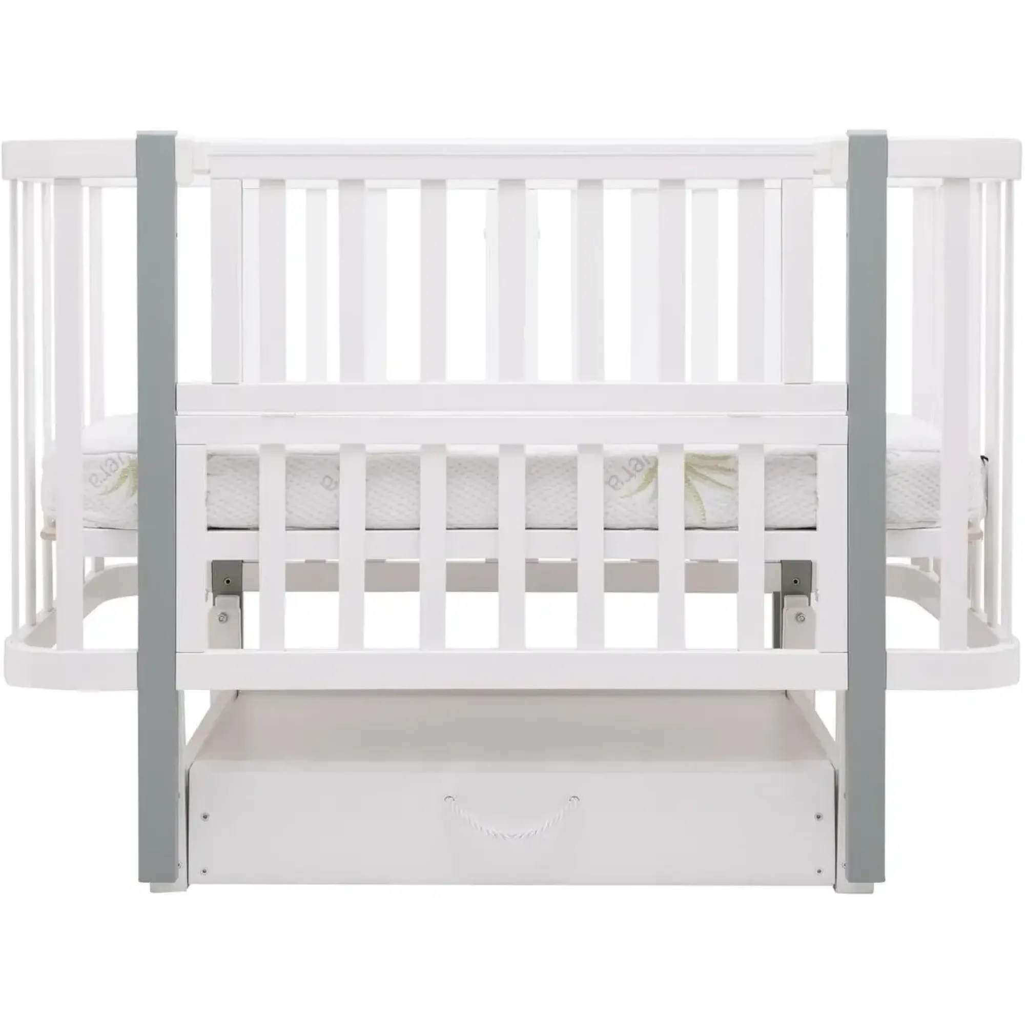 Ліжко Babyroom Місяць LU-3 маятник, шухляда білий / сірий