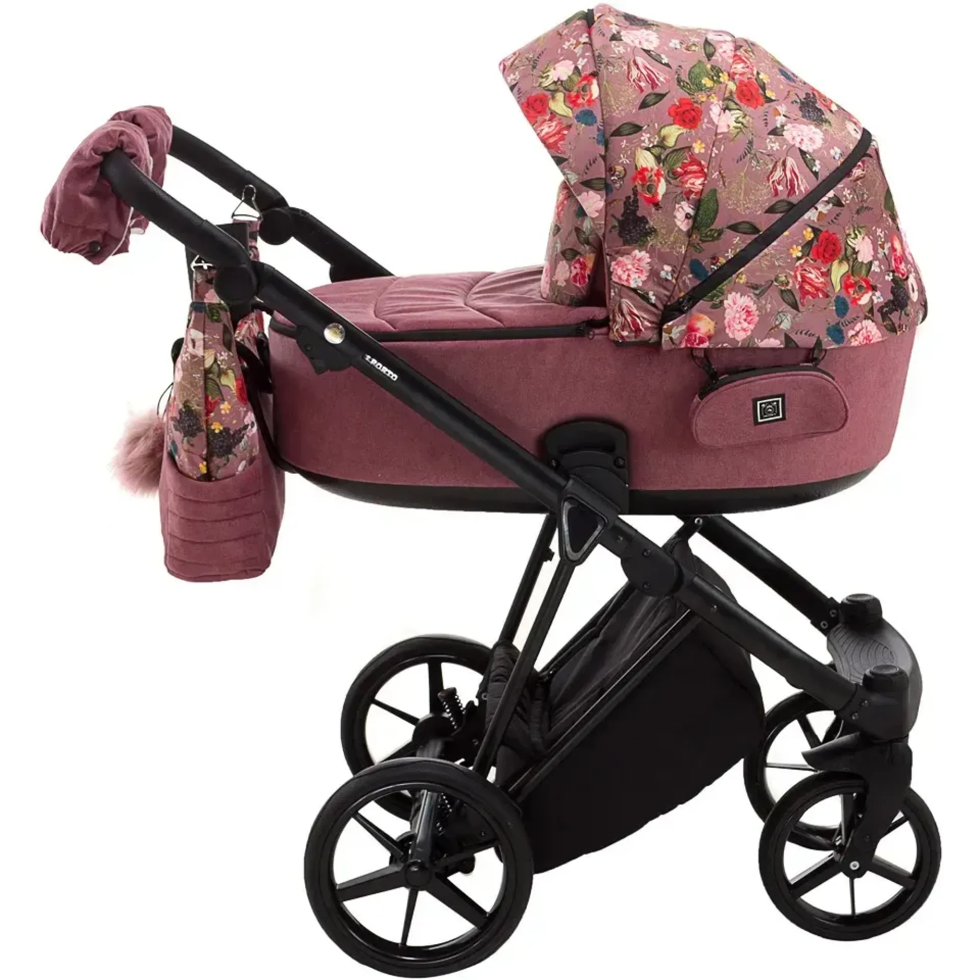 Коляска 2 в 1 Adamex Porto Flowers-2 рожевий