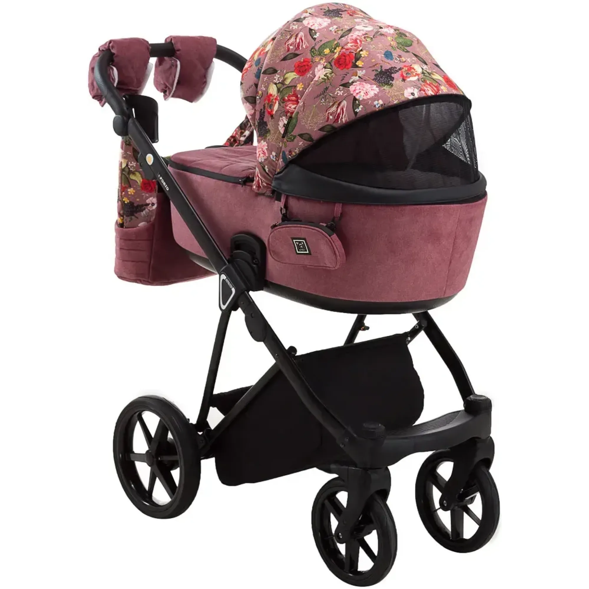 Коляска 2 в 1 Adamex Porto Flowers-2 рожевий