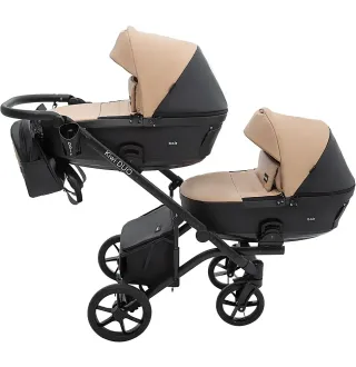 Коляска 2 в 1 для двійні Bair Kiwi DUO ECO BKD-18/15 капучино / чорний
