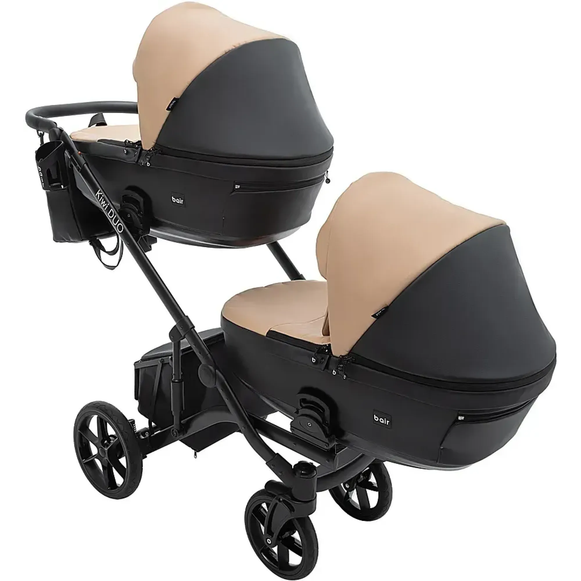 Коляска 2 в 1 для двійні Bair Kiwi DUO ECO BKD-18/15 капучино / чорний