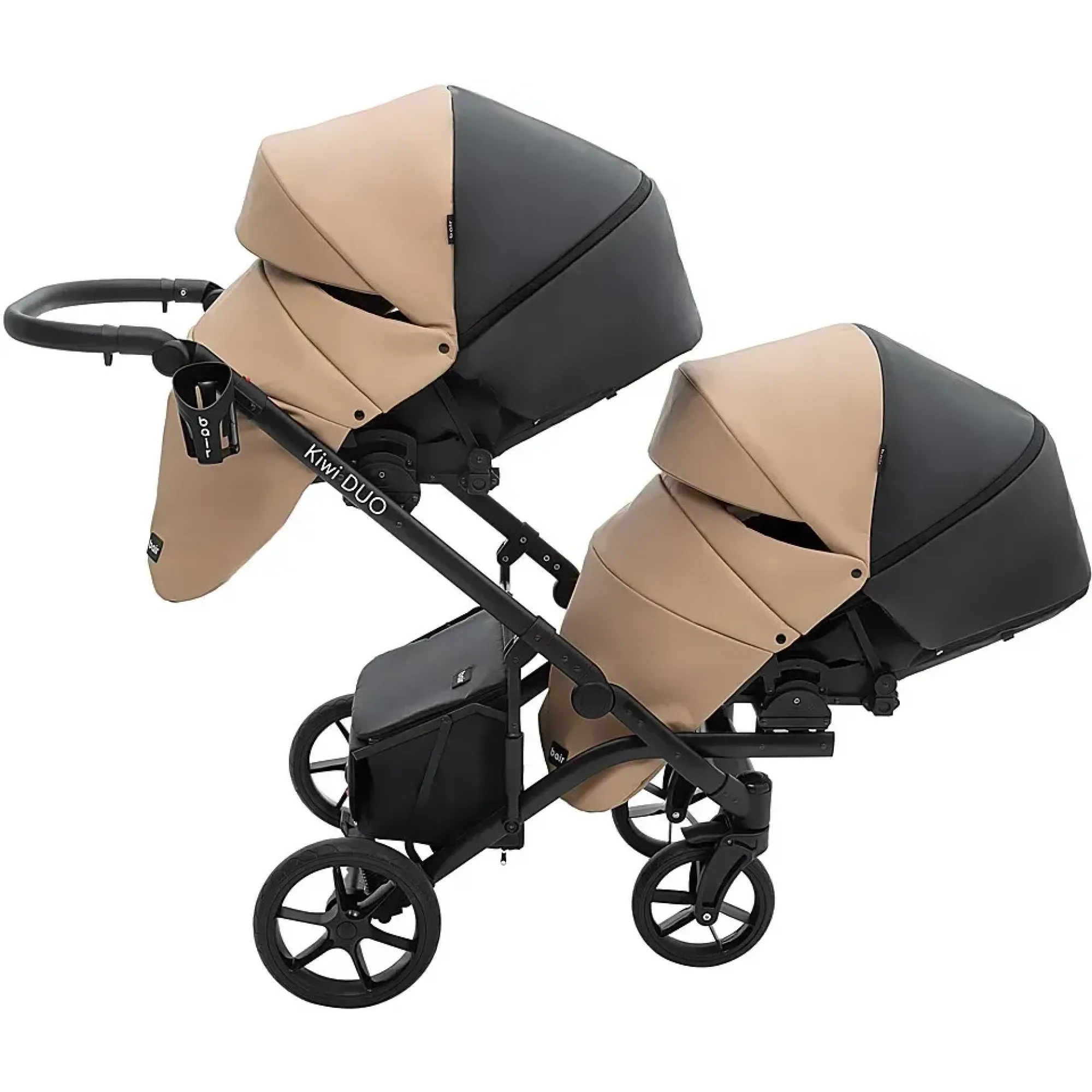 Коляска 2 в 1 для двійні Bair Kiwi DUO ECO BKD-18/15 капучино / чорний