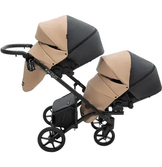 Коляска 2 в 1 для двійні Bair Kiwi DUO ECO BKD-18/15 капучино / чорний