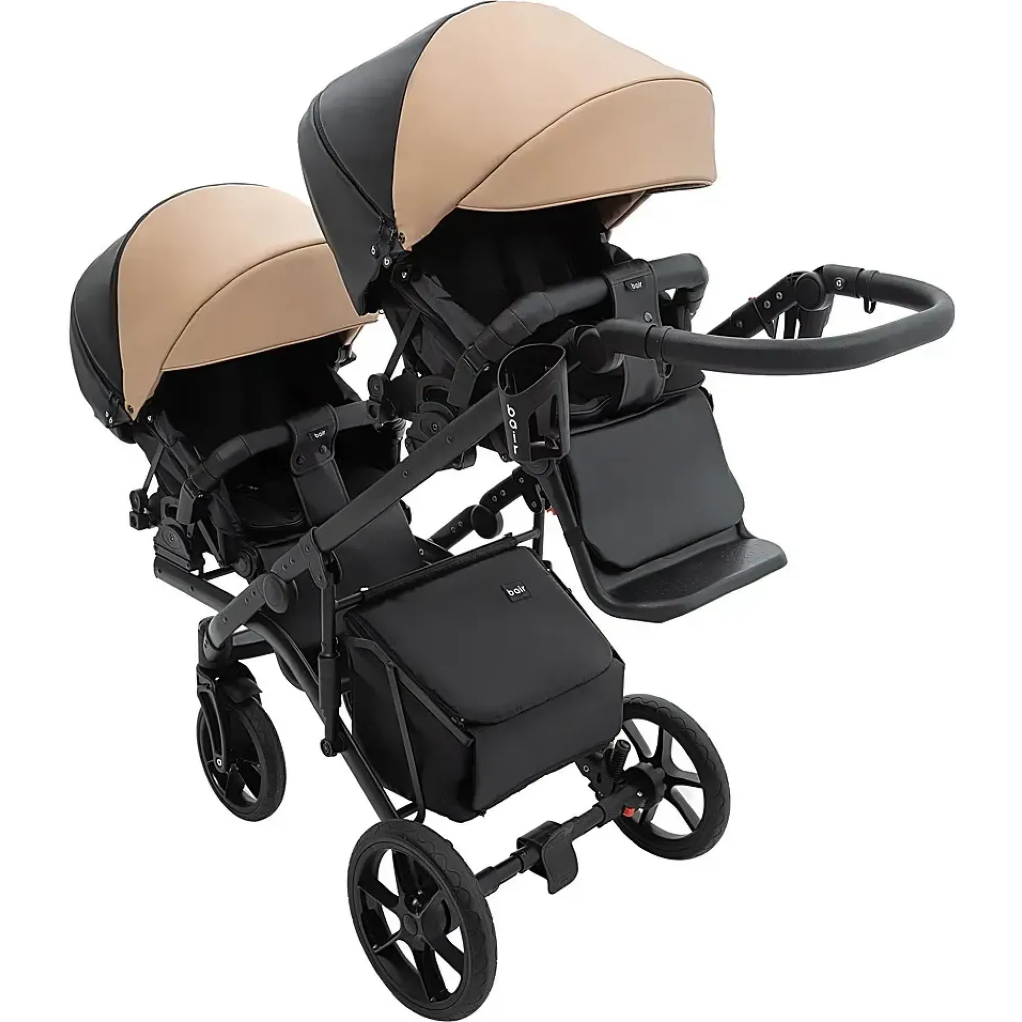 Коляска 2 в 1 для двійні Bair Kiwi DUO ECO BKD-18/15 капучино / чорний