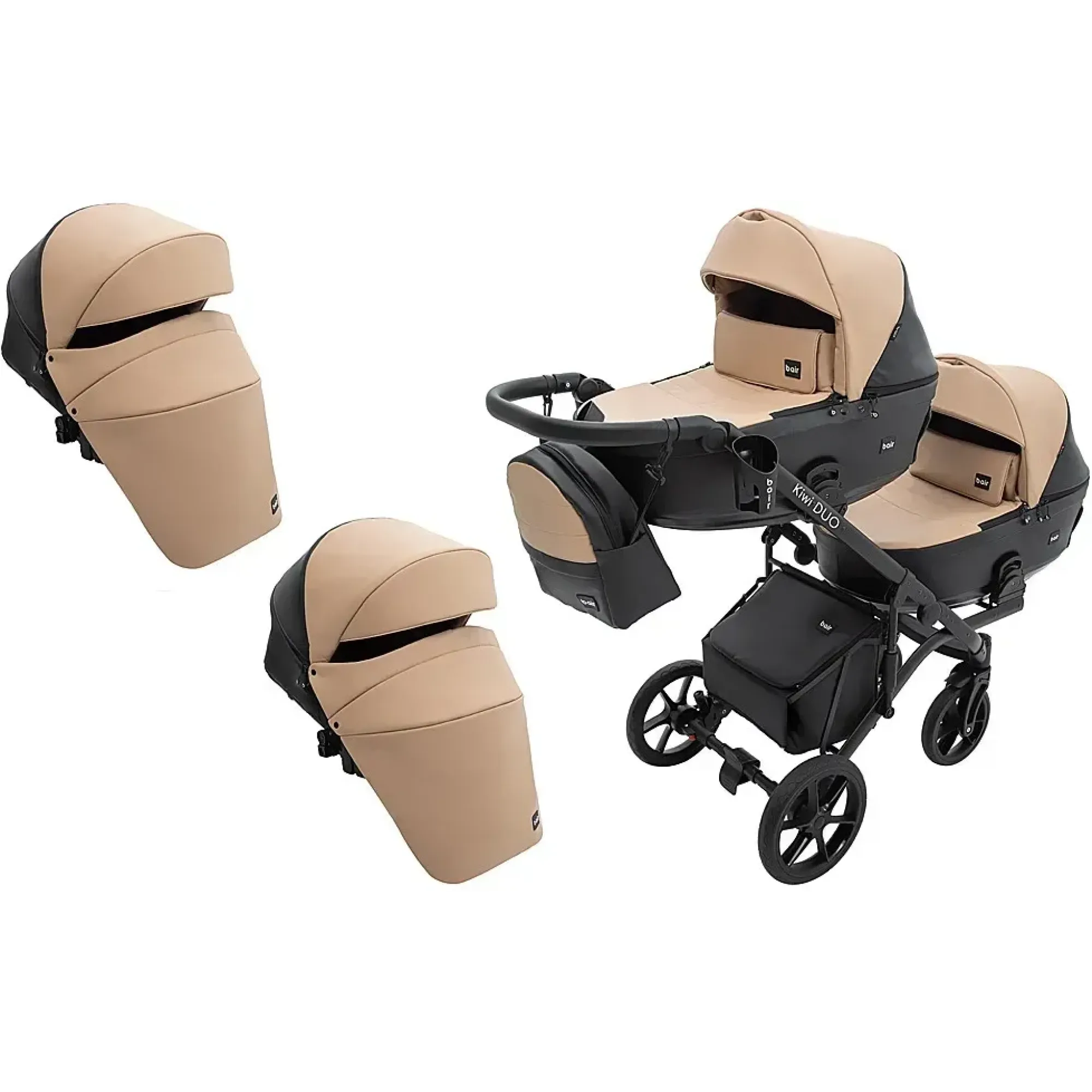 Коляска 2 в 1 для двійні Bair Kiwi DUO ECO BKD-18/15 капучино / чорний