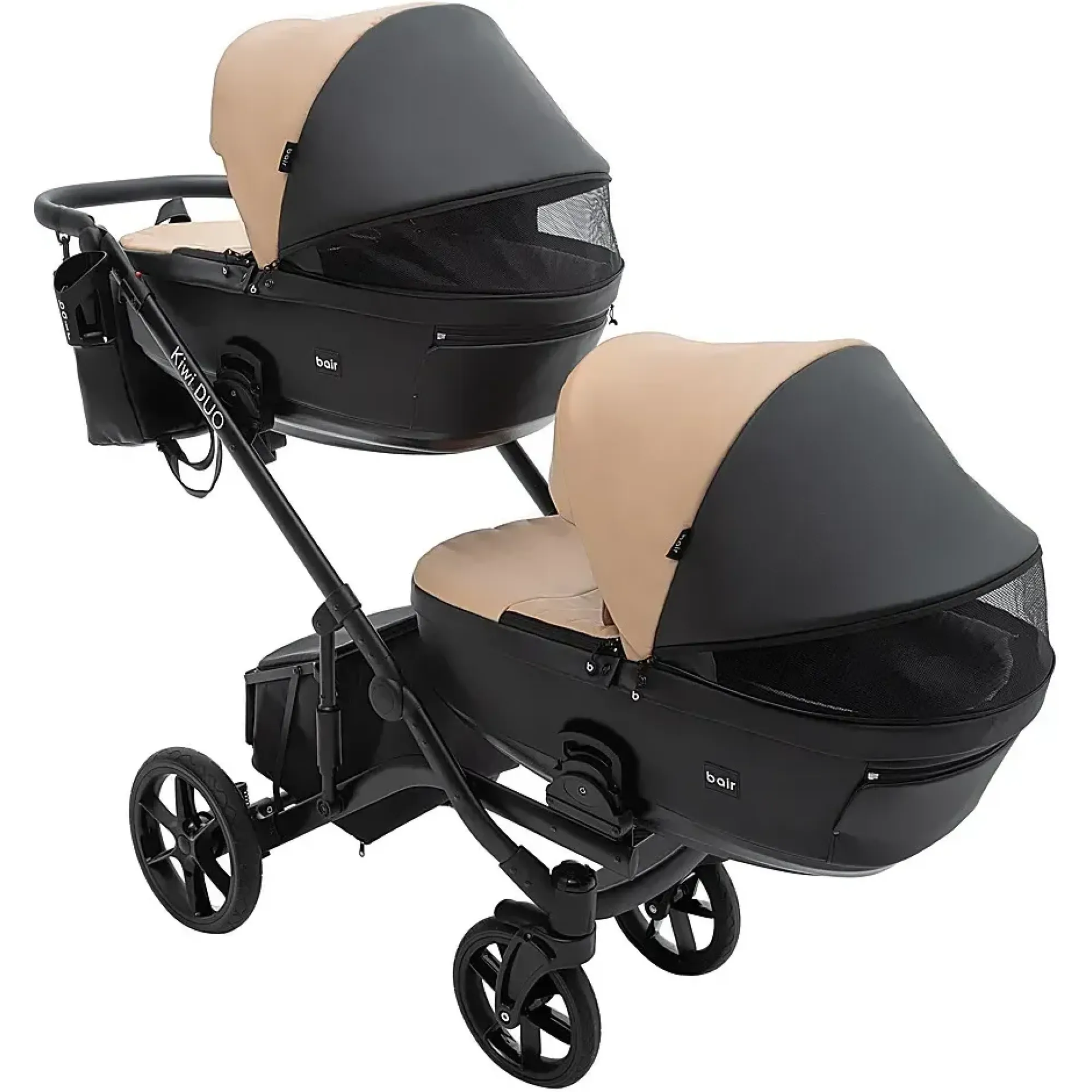 Коляска 2 в 1 для двійні Bair Kiwi DUO ECO BKD-18/15 капучино / чорний