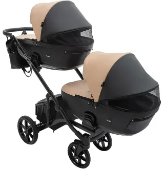 Коляска 2 в 1 для двійні Bair Kiwi DUO ECO BKD-18/15 капучино / чорний