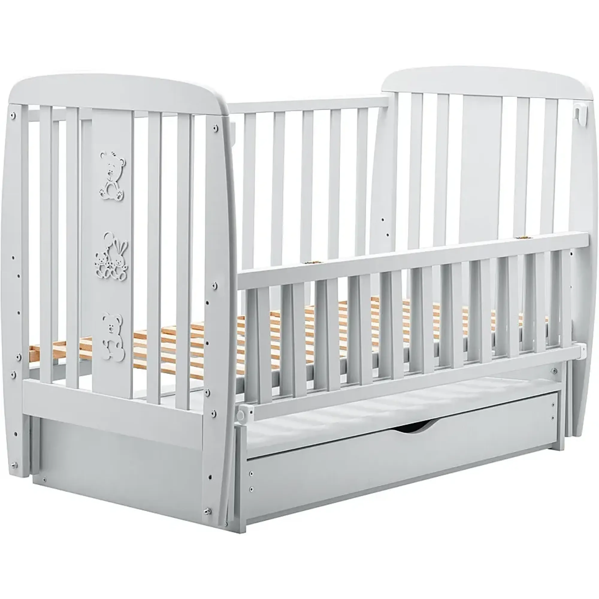 Ліжко Babyroom Друзі DDMYO-3 маятник, ящик, відкидний бік бук сірий